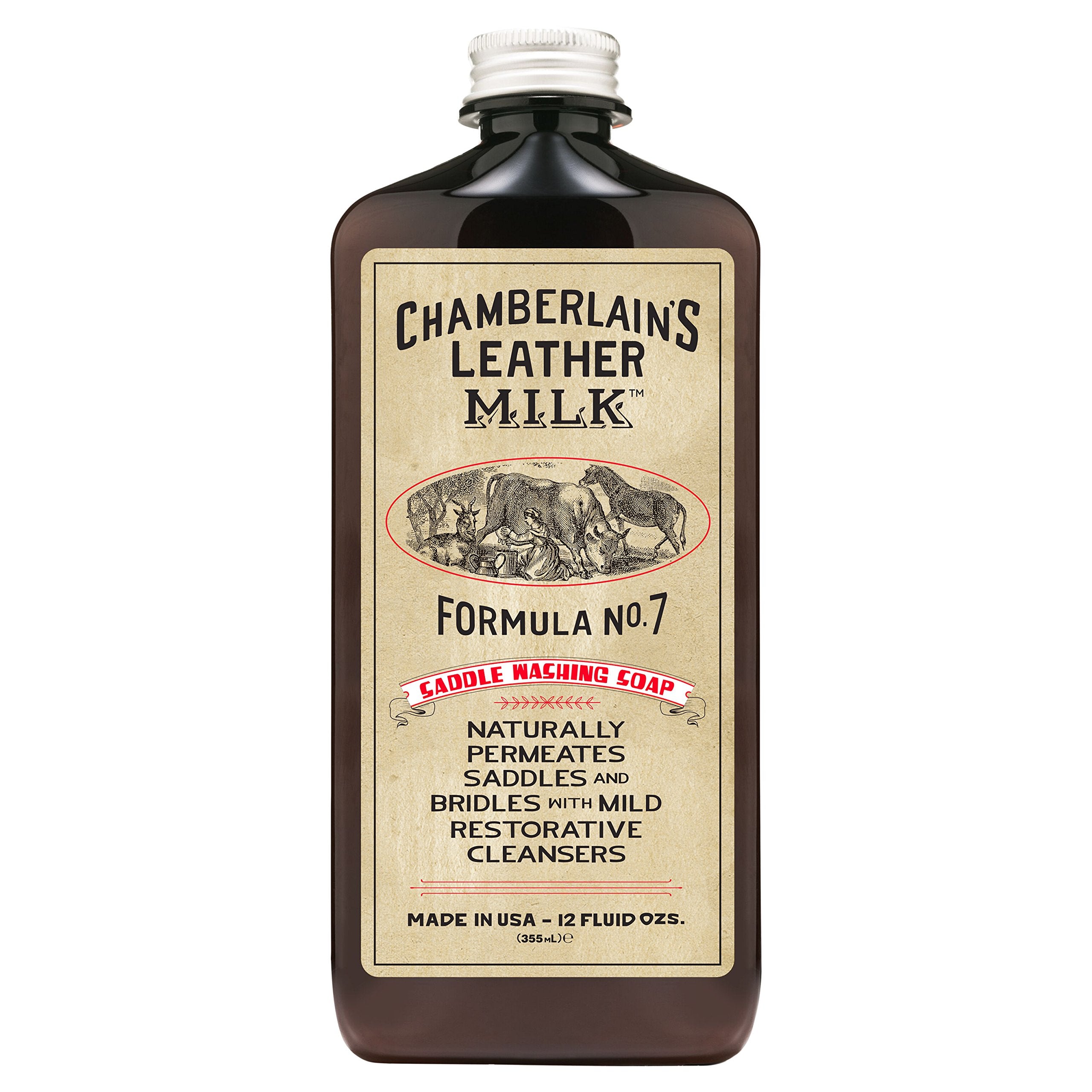 Leather Milk Saddle Washing Soap - No. 7 - All-Natural, Non-Toxic Saddle Soap Deep Cleaner For Western & English Saddles And Tack. Dye And Scent Free. Made In Usa. Includes Saddle Scrub Sponge Pad!