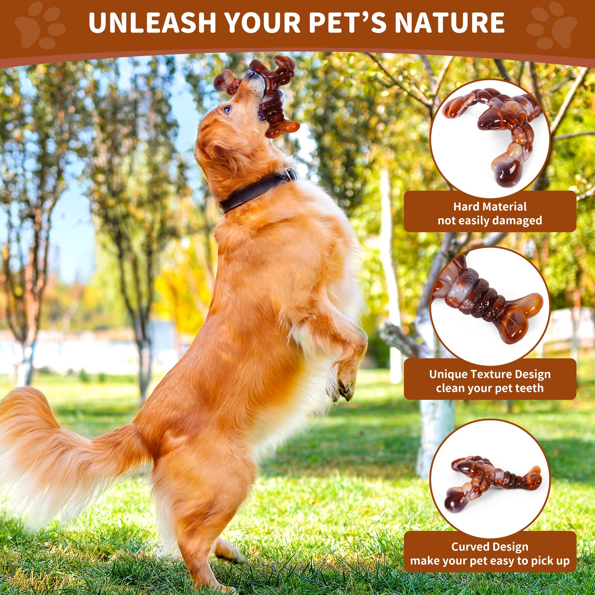 Forfunyou Indestructible Dog Toys For Aggressive Chewers - Large & Medium-Large Breeds, 1-Pack Bacon Flavored Tough Dog Bones Gi