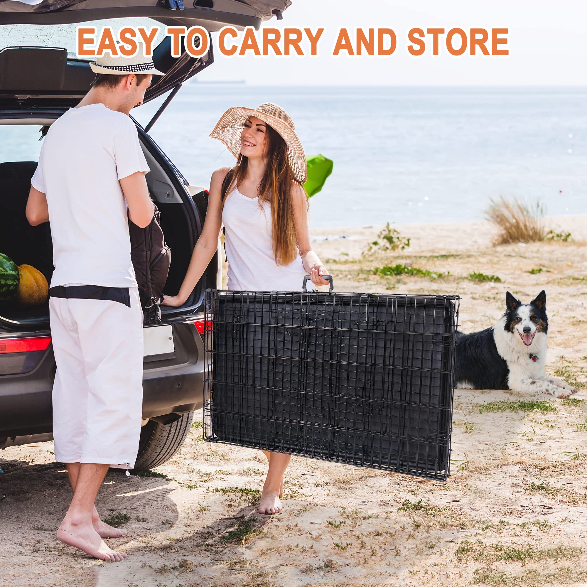 Pet Republic Dog Crates For Large Dogs Folding Metal Wire Dog Gage Double Door 30/36/42Inches Dog Kennel Indoor Outdoor Pet Grates