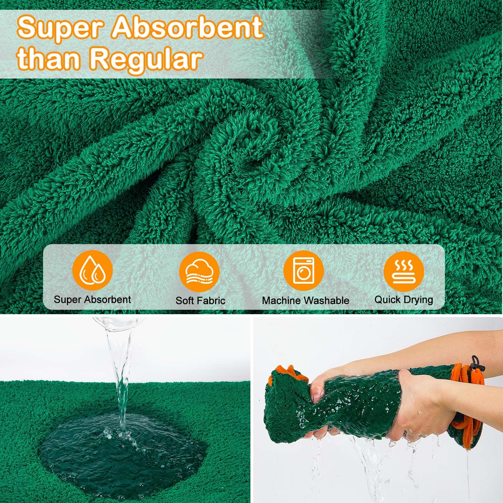 Bienbee Soft Dog Bathrobe,Super Absorbent & Quick-Drying Dog Robe With Hood, Cozy Drying Coat For After Bath, Green Xl