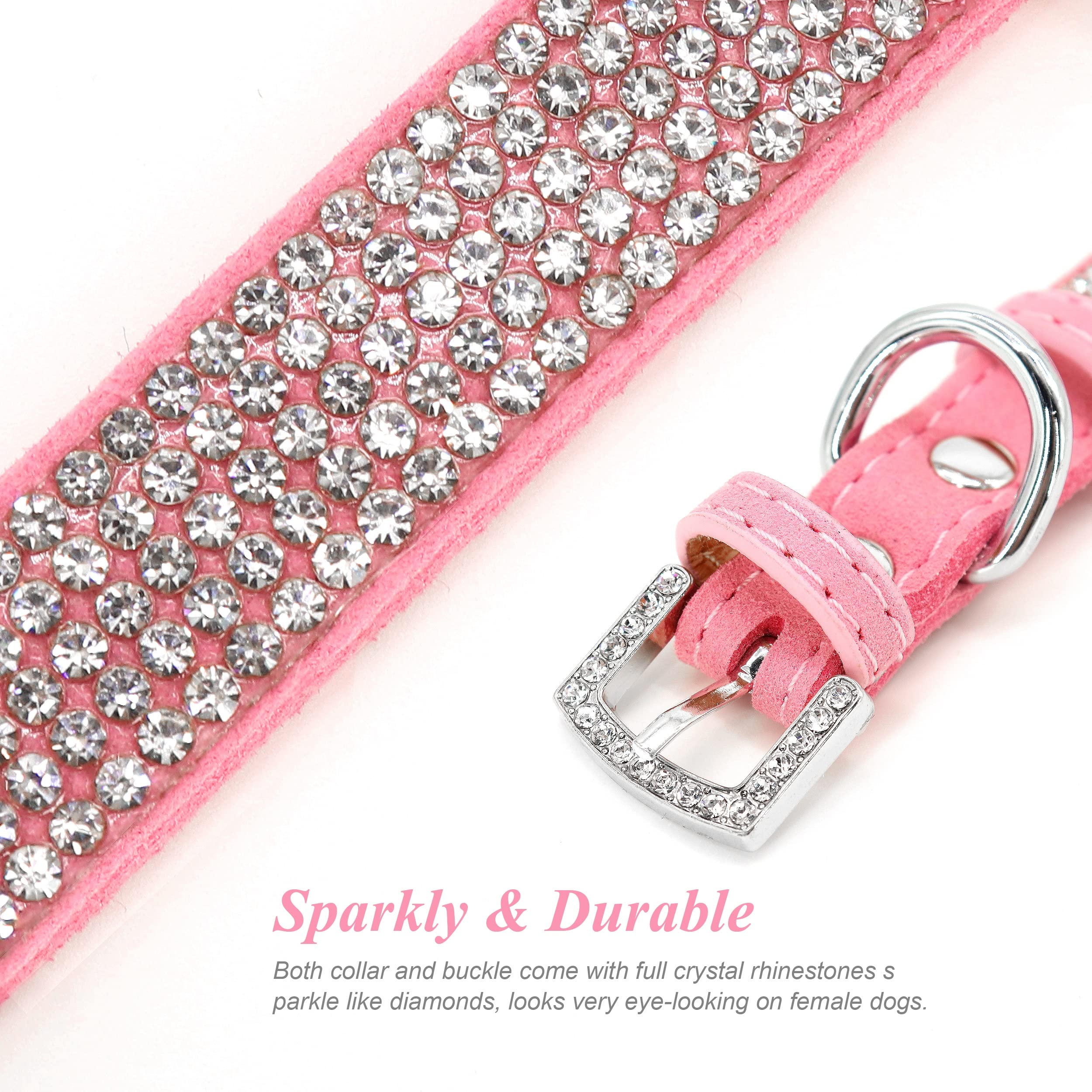 Pet Artist Cute Girl Rhinestone Suede Dog Collars For Small Dogs Cats,Soft Flower Dog Collar,Bling Dog Collars For Small Puppy Dogs Pink Collar, Xs:Neck 7.5-10'(19-25Cm)