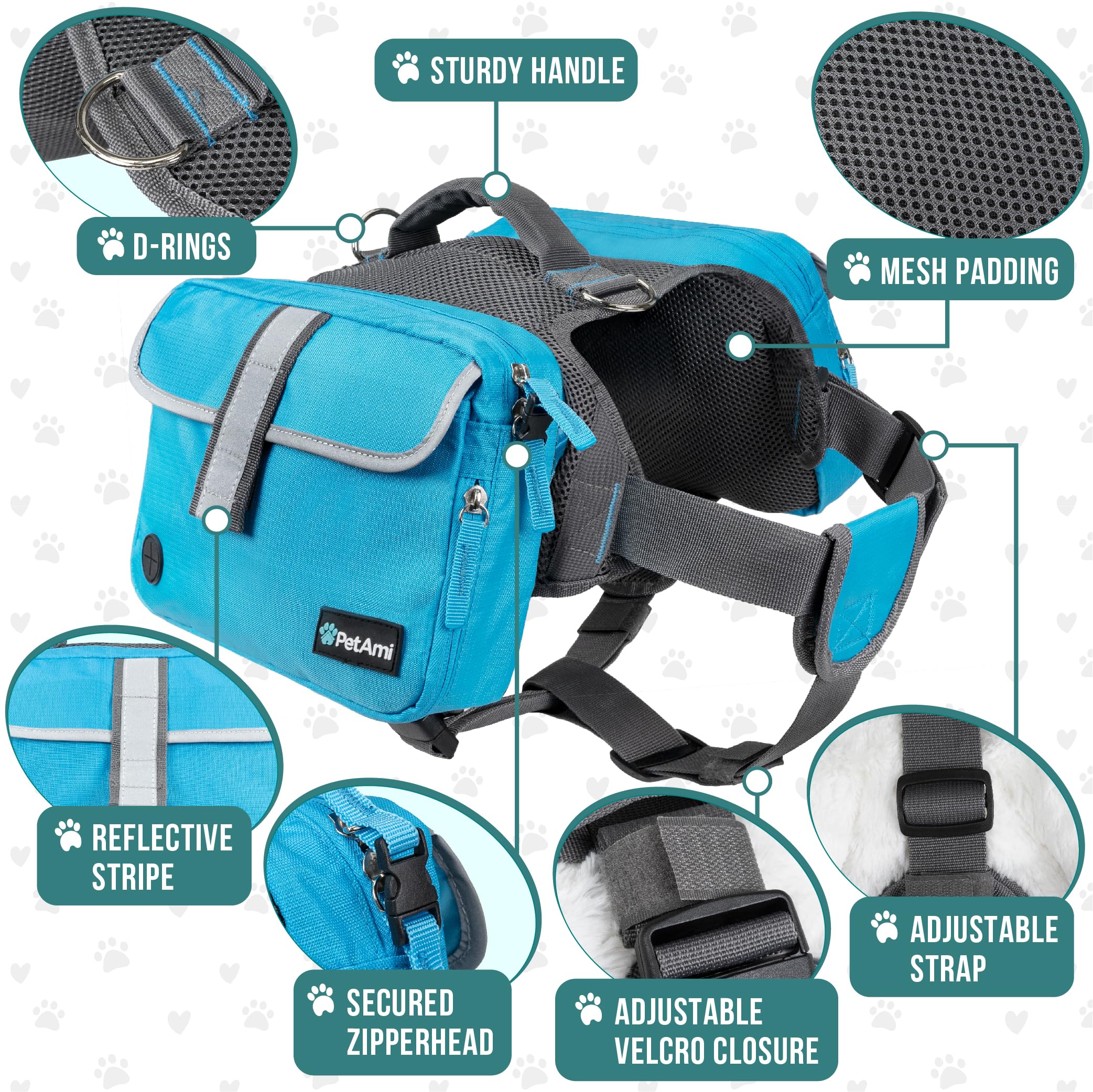 PetAmi Dog Backpack for Medium Large Dogs, Dog Saddle Bag for Dogs to Wear, Harness Saddlebag with Reflective Safety Side Pocket