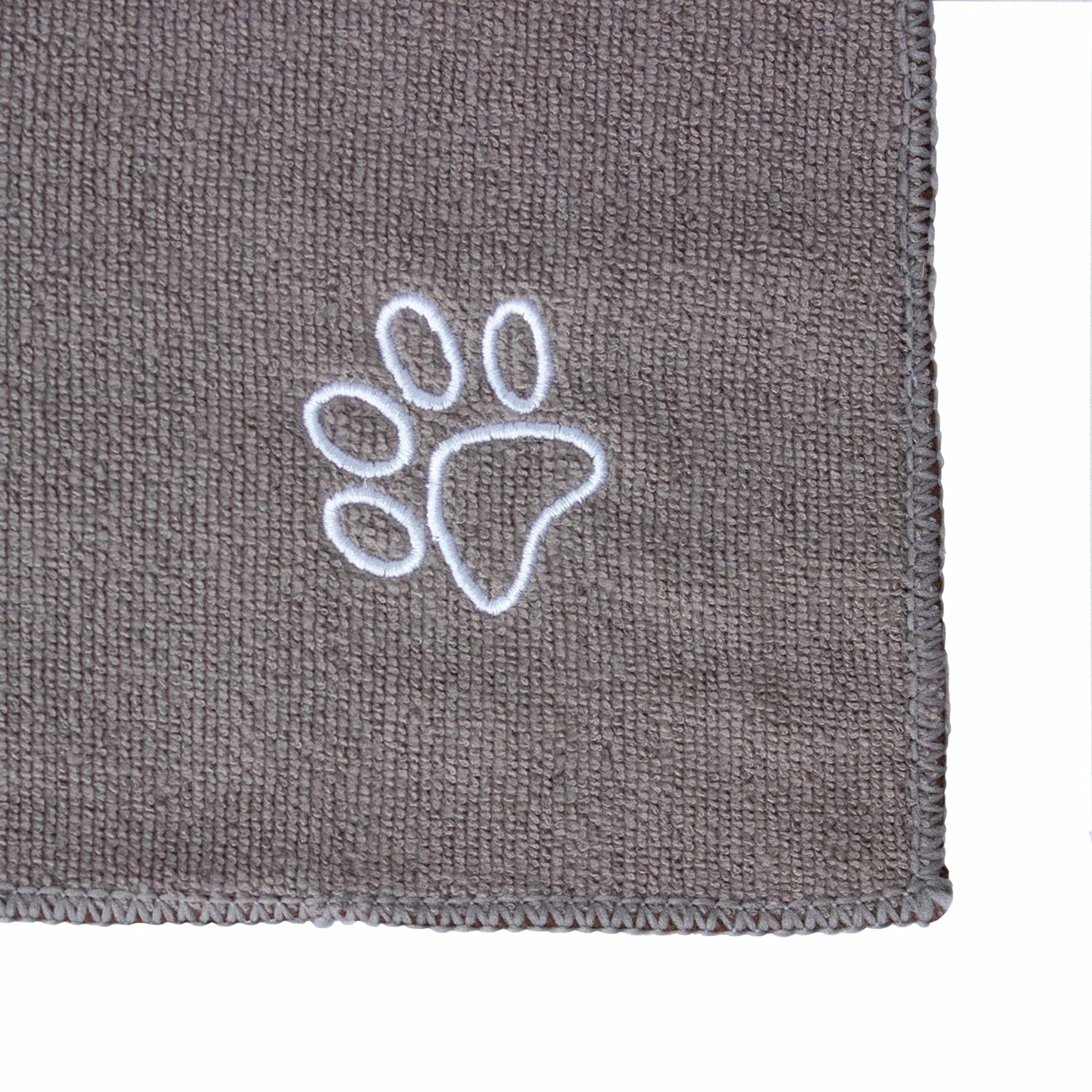 My Doggy Place - Super Absorbent Microfiber Towel - Dog Bathing Supplies - Microfiber Drying Towel - Washer Safe - Ash With Paw