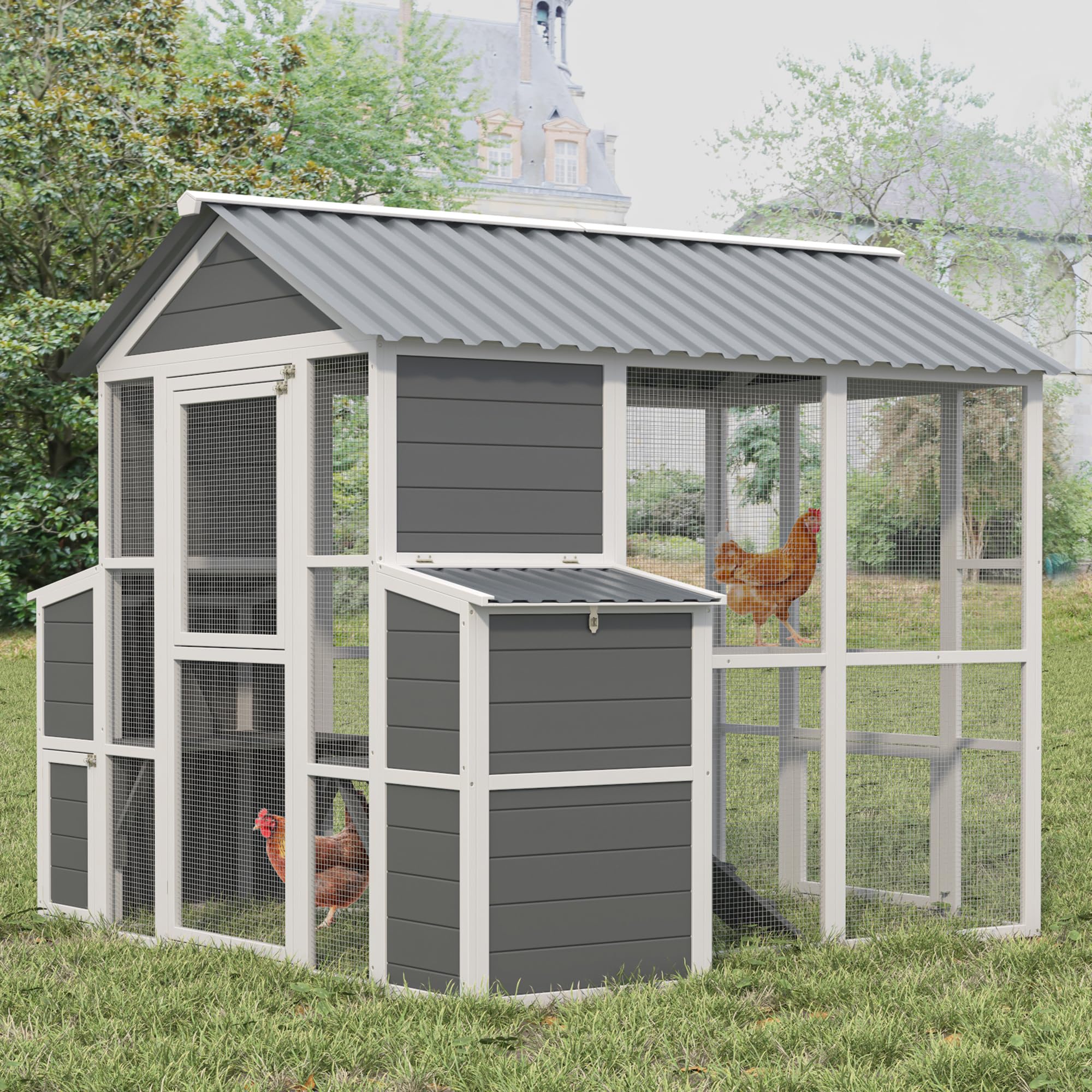 YOPTO Outdoor Wooden Chicken Coop for 10 Chickens,Large Hen House Poultry Habitat Pet Hutch Run Cage with 2 Chicken Nesting Boxe