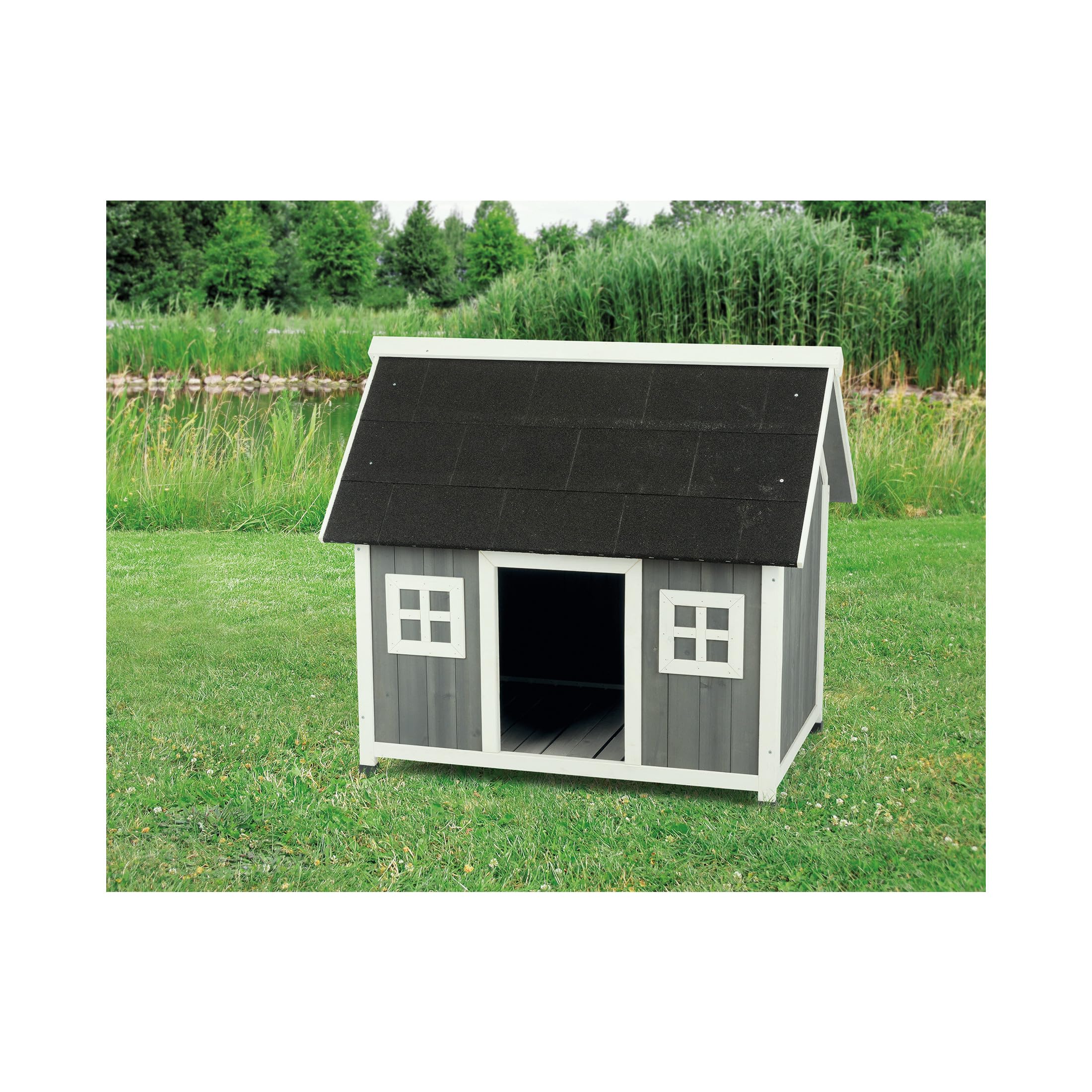 Trixie Natura Barn Style Dog House - Large Dog House Outdoor With Weatherproof Sealer & Peaked Roof, Wooden Dog House With Adjus