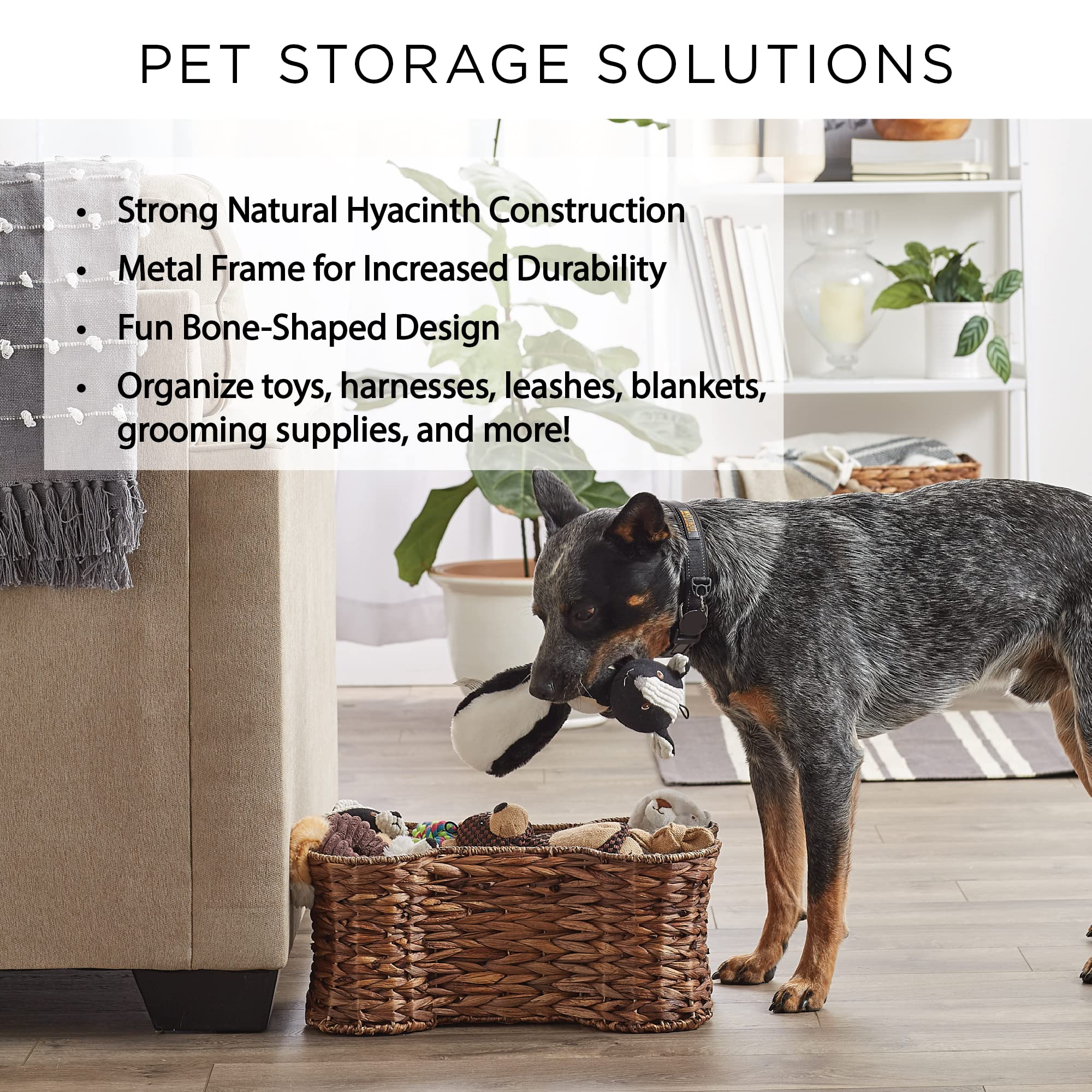 Bone Dry Pet Storage Collection Bone Shape Hyacinth Toy Basket, Natural, Medium