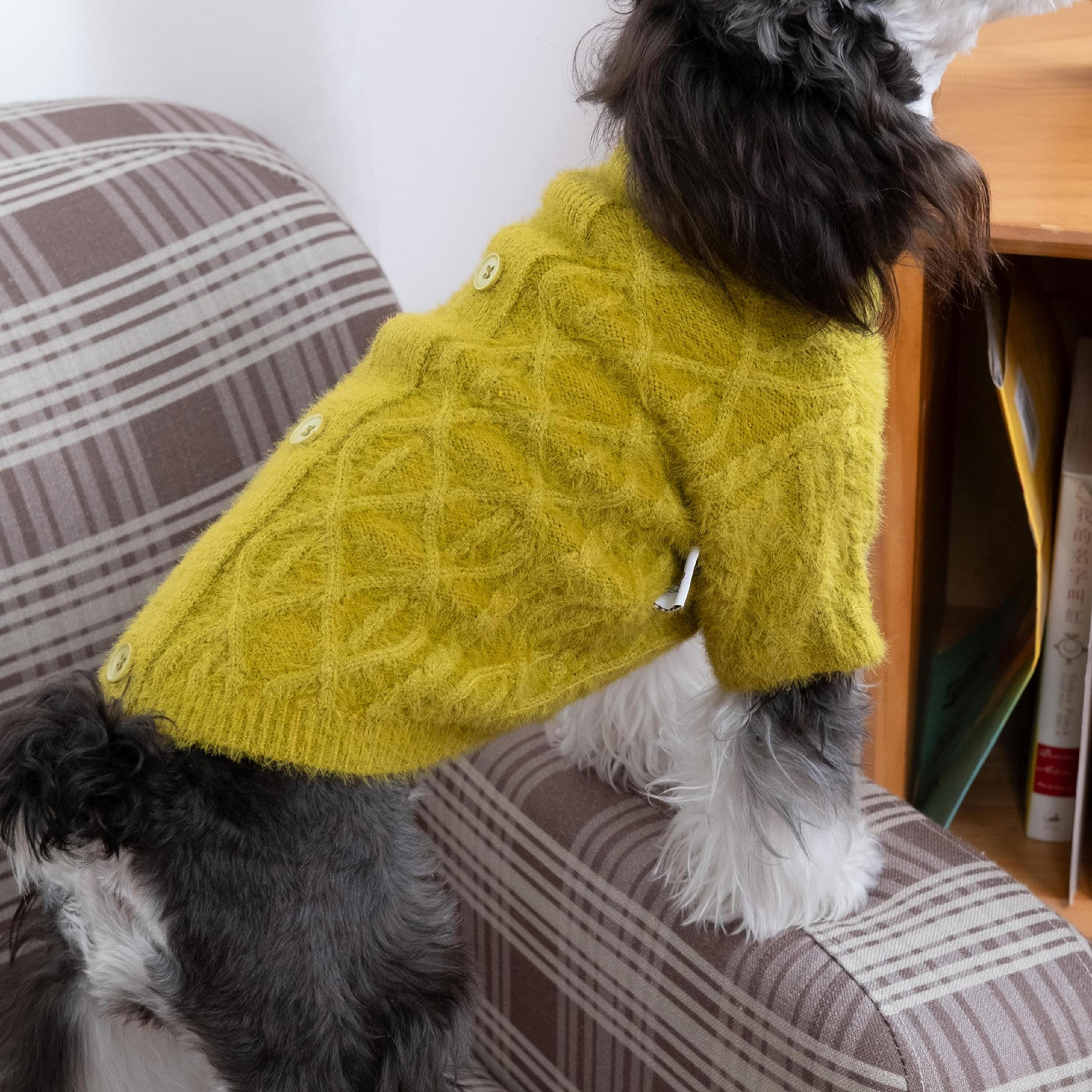 Cutebone Imitation Mink Dog Sweater, Soft And Stretchy Puppy Winter Clothes Small Dog Pullover Cable Knit Pet Sweater With Butto