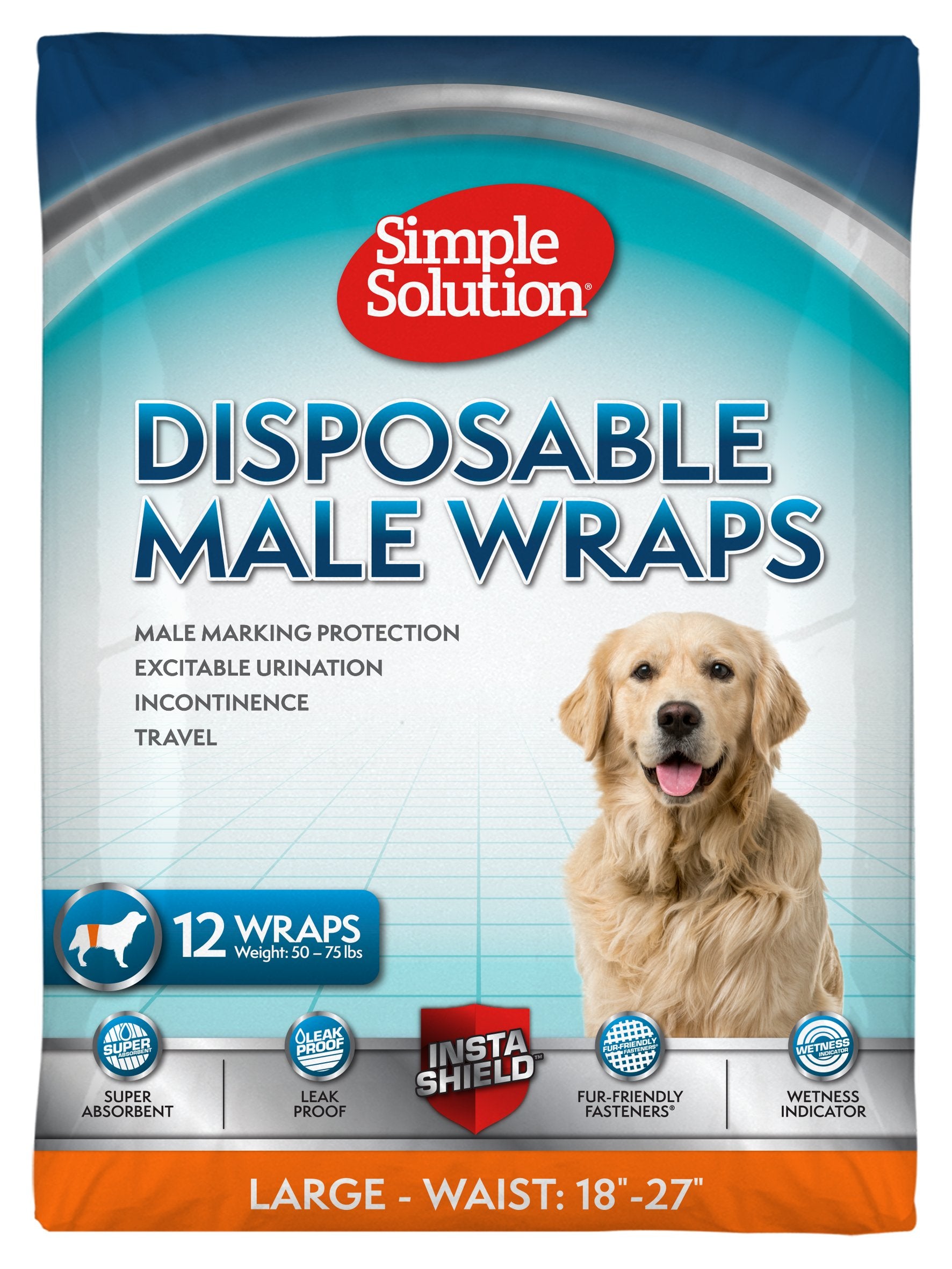 Simple Solution Disposable Dog Diapers for Male Dogs  Male Wraps with Super Absorbent Leak-Proof Fit  Large  12 count