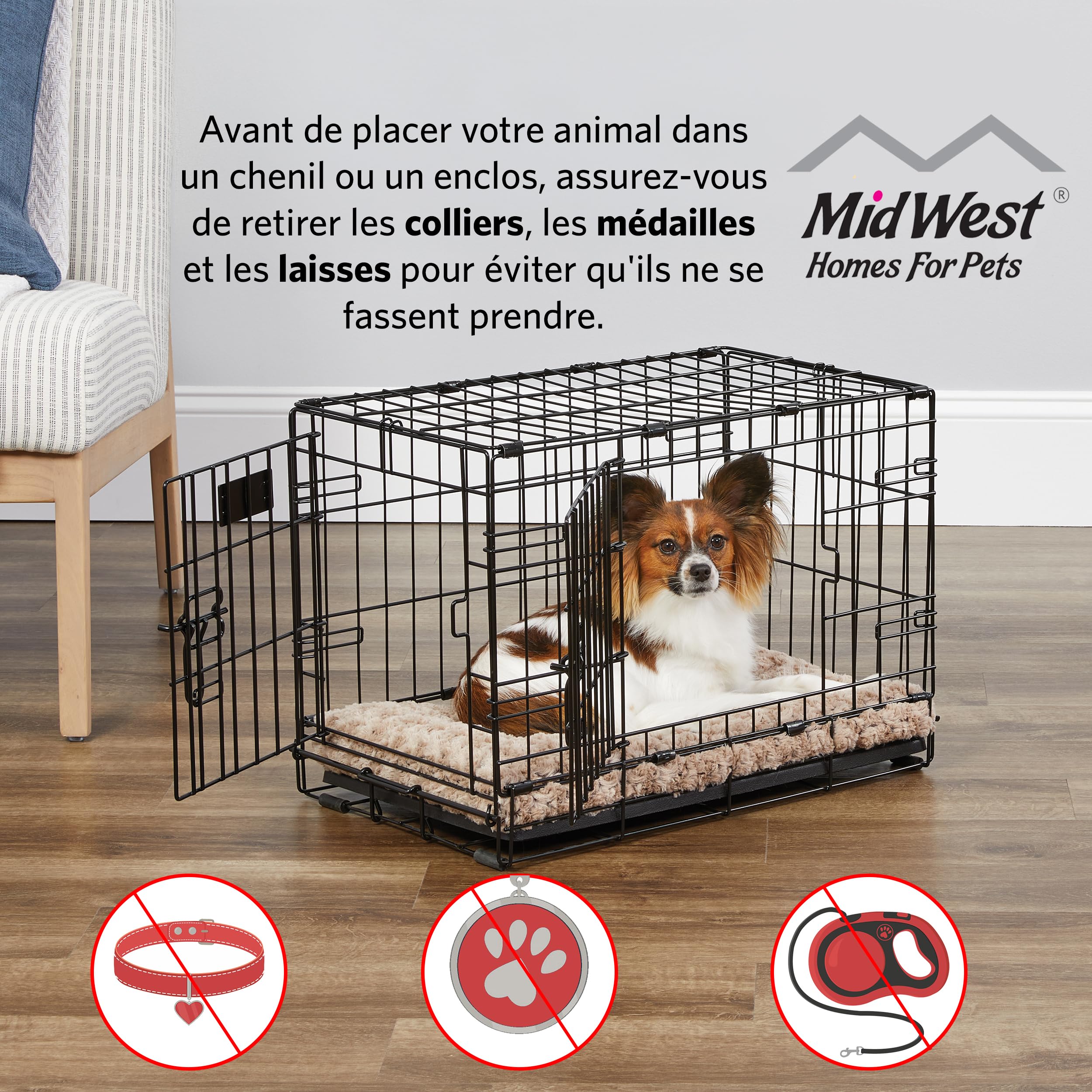 Midwest Homes For Pets Dog Crate | Life Stages 36' Folding Metal Divider Panel, Floor Protecting Feet, Leak-Proof Pan 36L X 23W 25H Inches, Intermediate Breed, Black