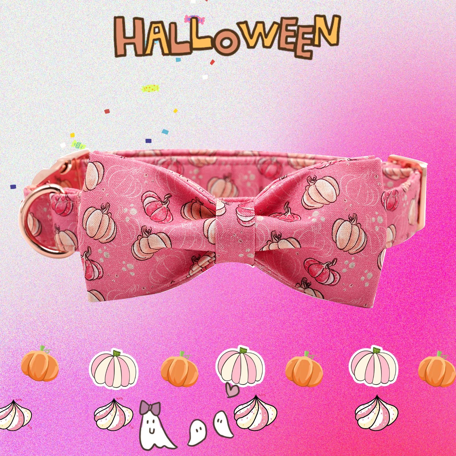 Elegant Little Tail Dog Collar With Bow, Halloween Pumpkin Bowtie Dog Collar, Adjustable Dog Collar Bow Pet Gift Collars For Small Medium Large Dogs