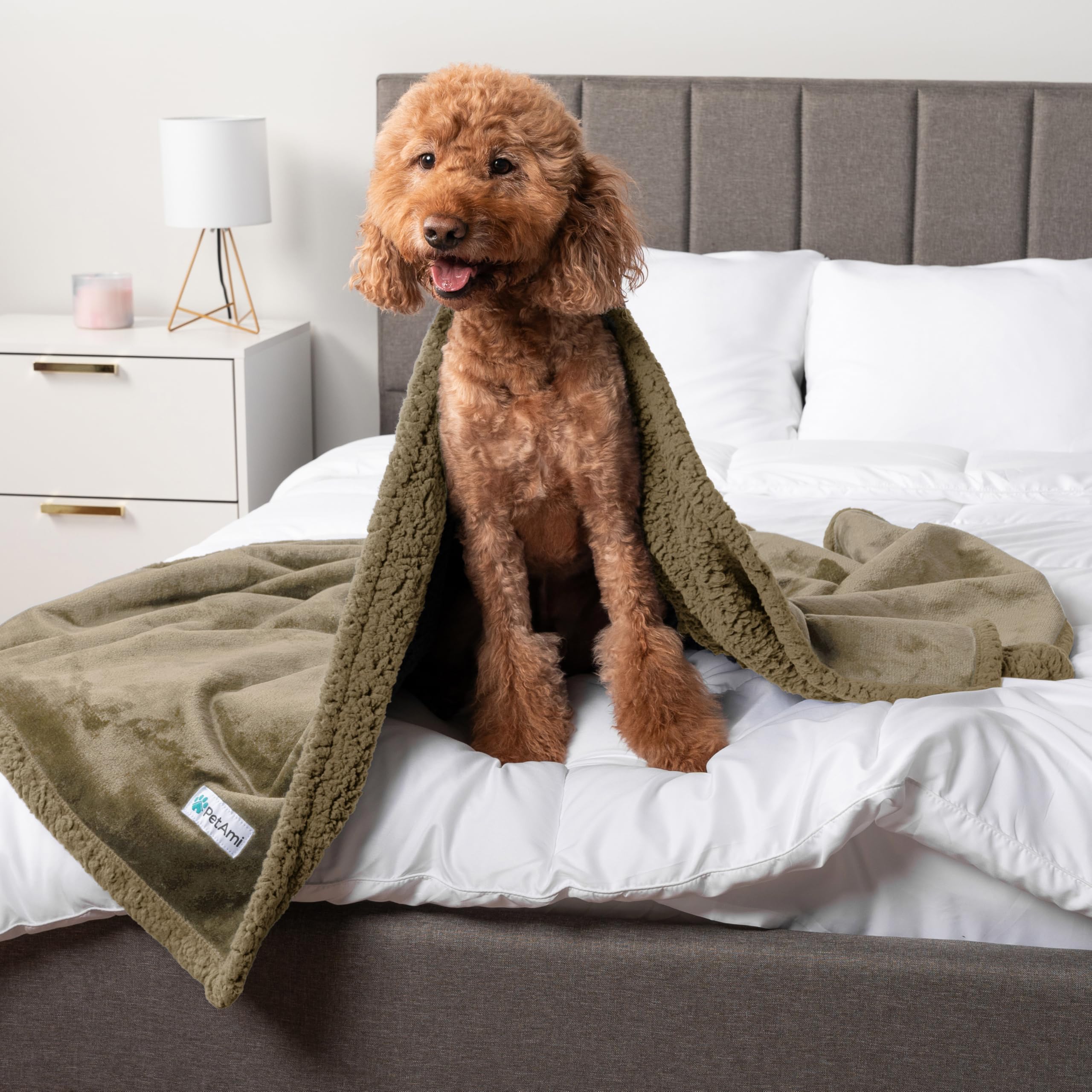 PetAmi WATERPROOF Dog Blanket for Bed, XL Dog Pet Blanket Couch Cover Protector, Sherpa Fleece Leakproof Blanket for Crate Kenne