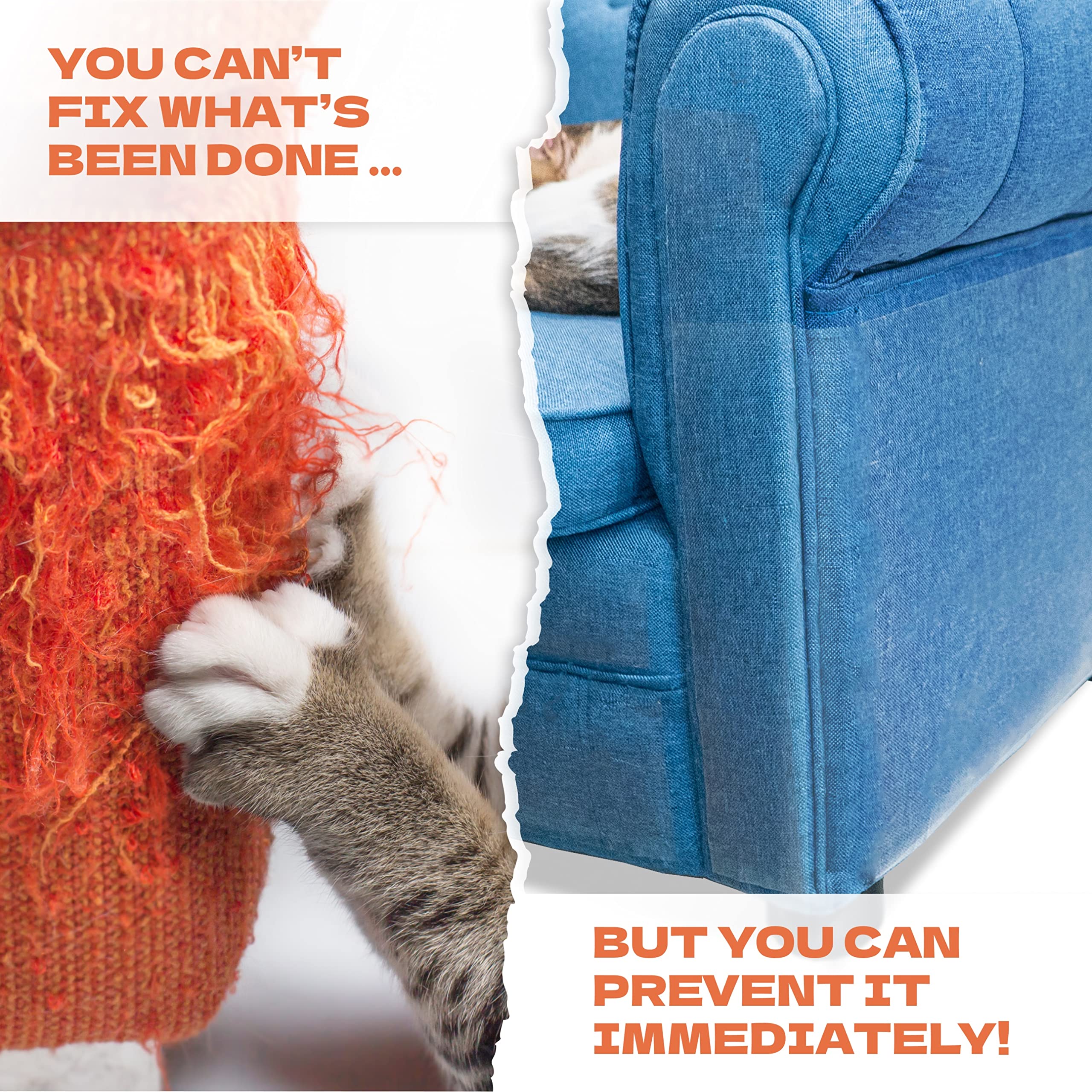 KATSUPREME Cat Scratch Couch Protector - Clear Vinyl, 12XL Sheets, Extra Durable, Easy to Customize, Residue-Free