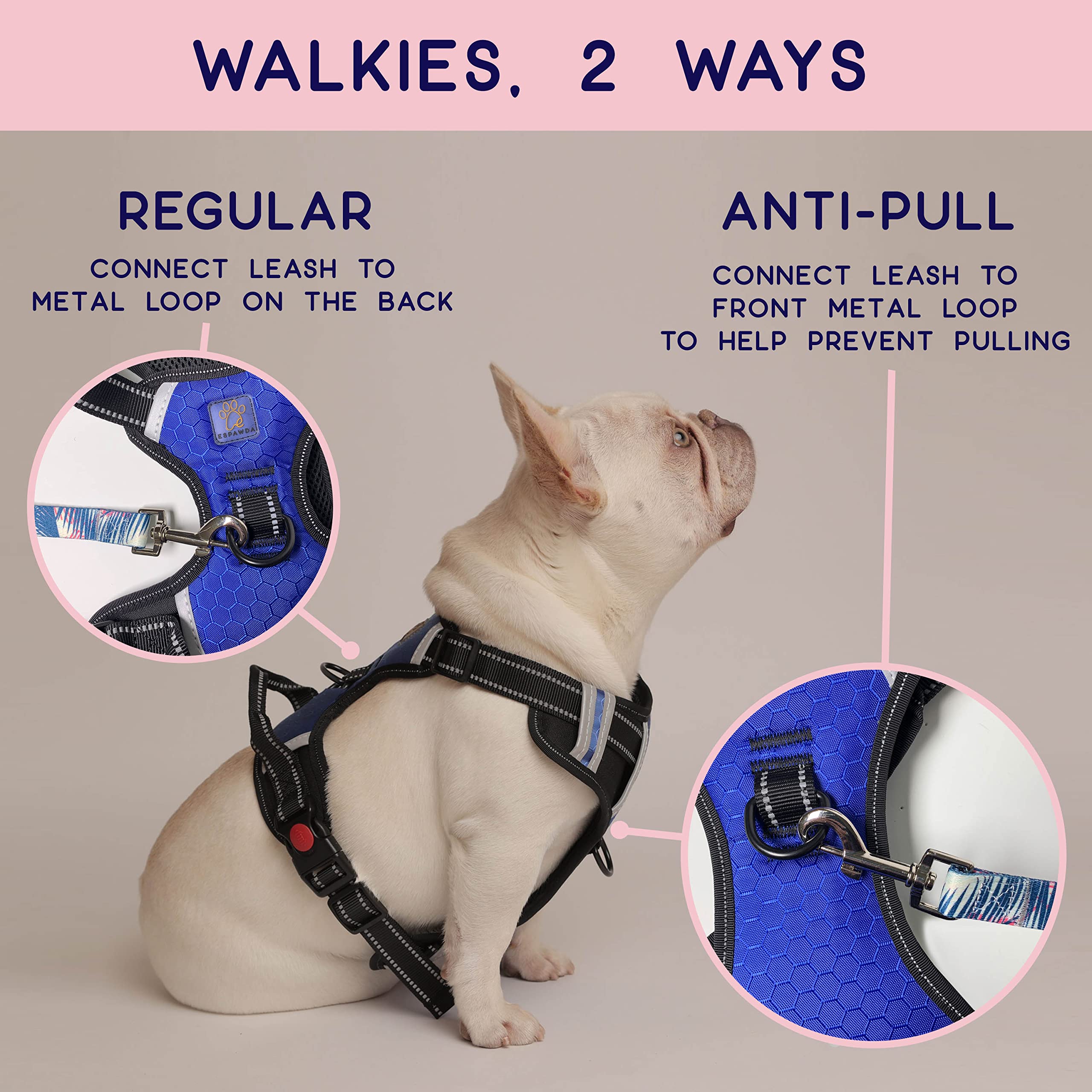 Espawda Padded Comfort Harness With No Pull Design For Small Dogs, Medium Dogs And Big Dogs (Medium, Black)