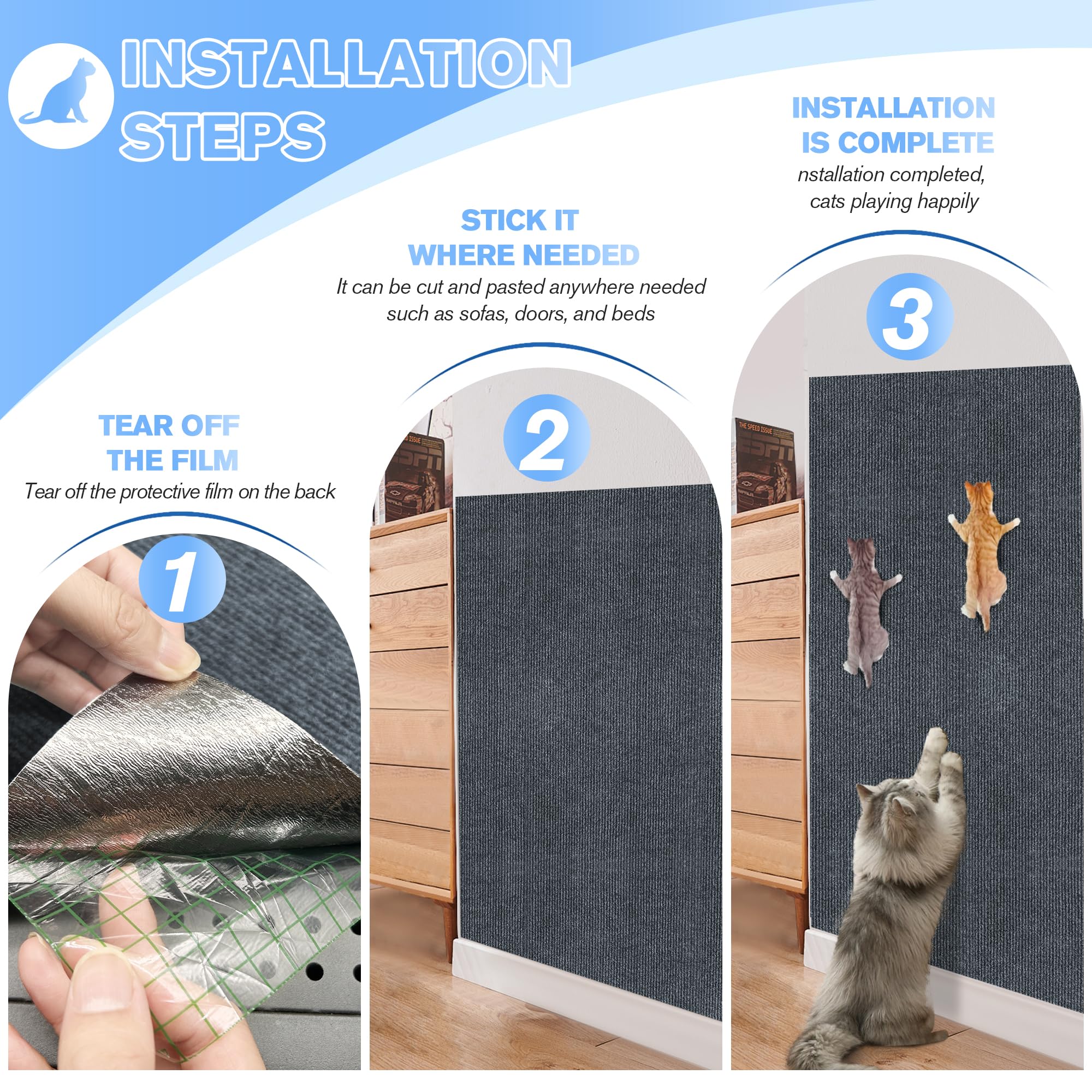 Couch Cat Scratch Protector 2Pack, 39.3X15.7 Cat Scratch Mat Self-Adhesive Carpet Mat Cat Wall Shelves,Diy Cat Pad Furniture