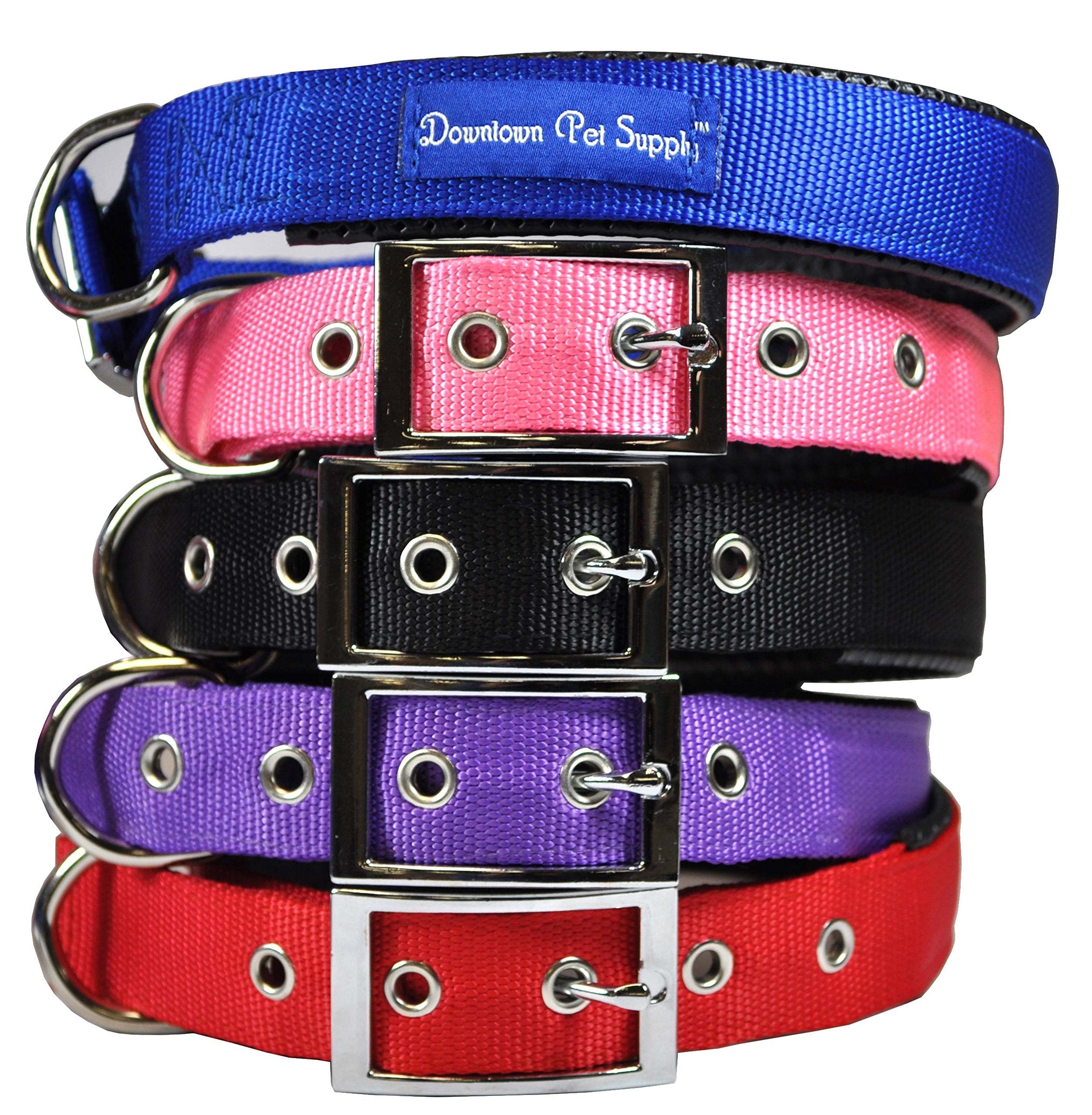 Downtown Pet Supply Deluxe Dog Collar - Padded, Adjustable, XL, Purple, Water Resistant, Metal Buckle, Model NYL-CLR-PRP-XL