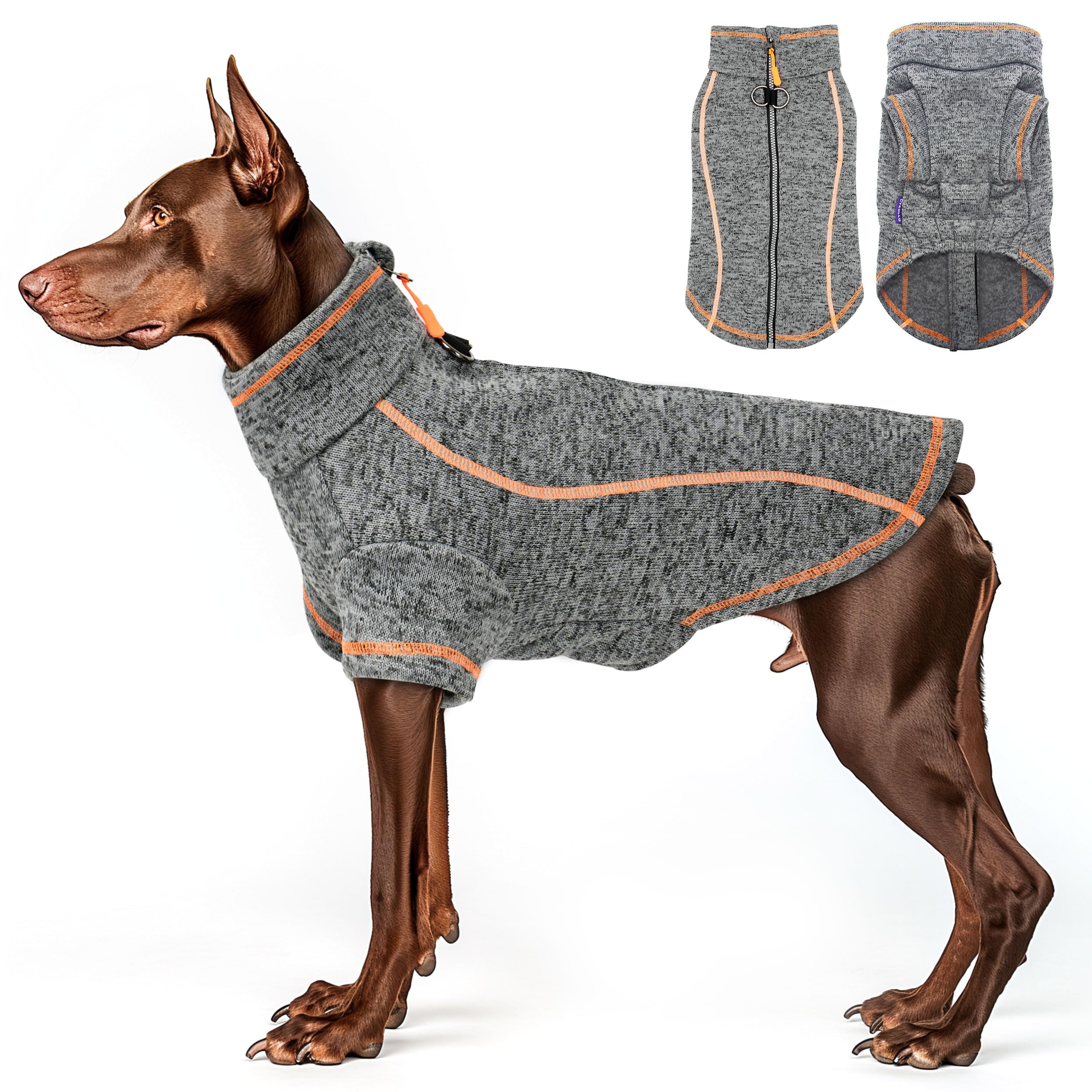 Cyeollo Dog Sweater Fleece Jackets For Dogs Knit Fleece Lining With Zipper Warm Step In Coats Reflective Dog Sweaters For Medium To Large Dogs