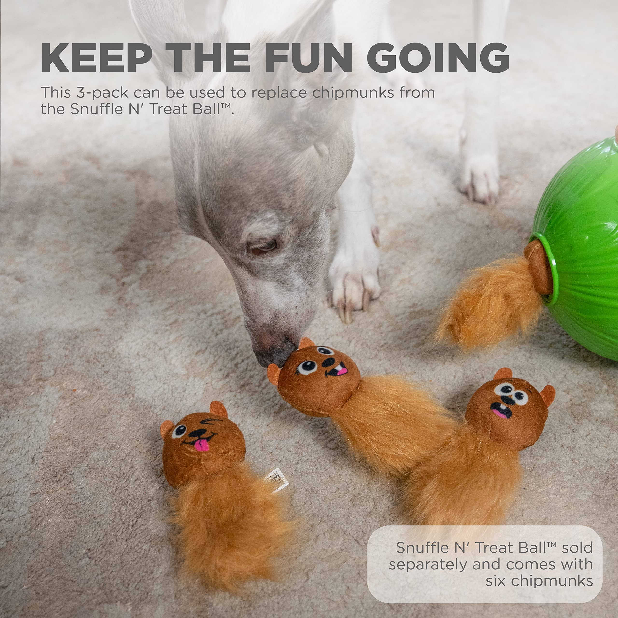 Outward Hound Nina Ottosson Plush Replacement Chipmunk Toys For Snuffle N' Treat Dog Ball Puzzle - 3 Pack