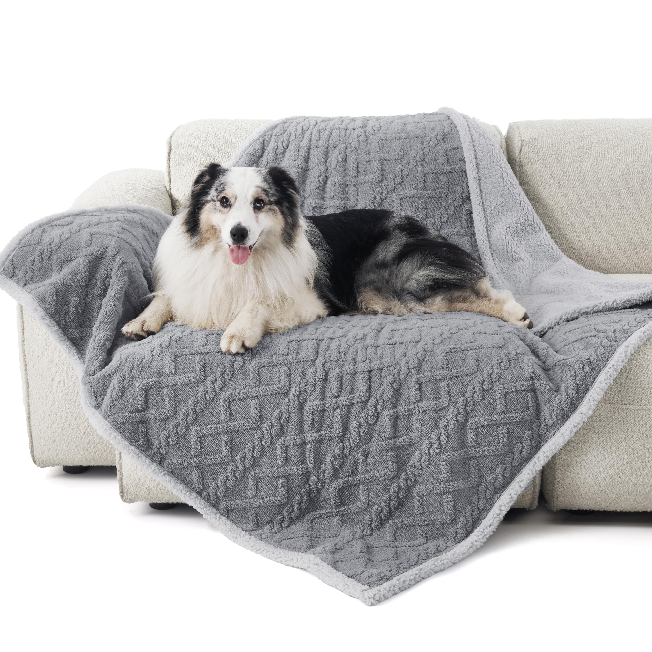 Bedsure Waterproof Dog Blankets For Large Dogs - Pet Blanket For Couch Protector Washable, Premium Jacquard Coral Fleece Cat Thr