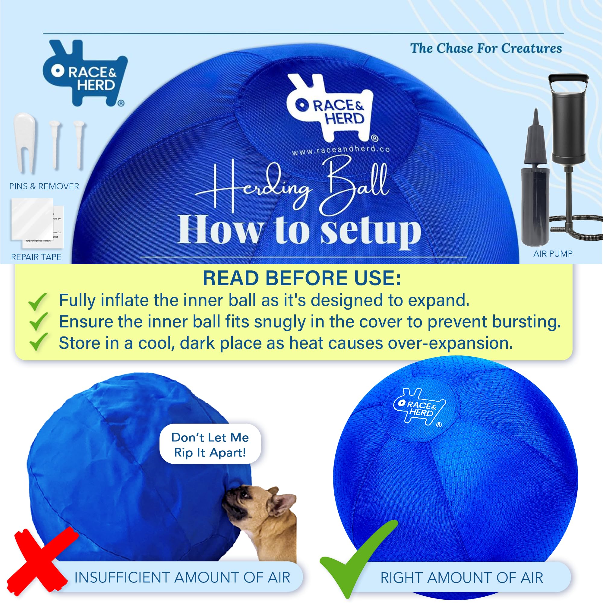 Race&Herd 22 Original XXL Herding Ball for Dogs - Giant Herding Dog Ball Australian Shepherds, Herding Toys, Dog Training Toy fo