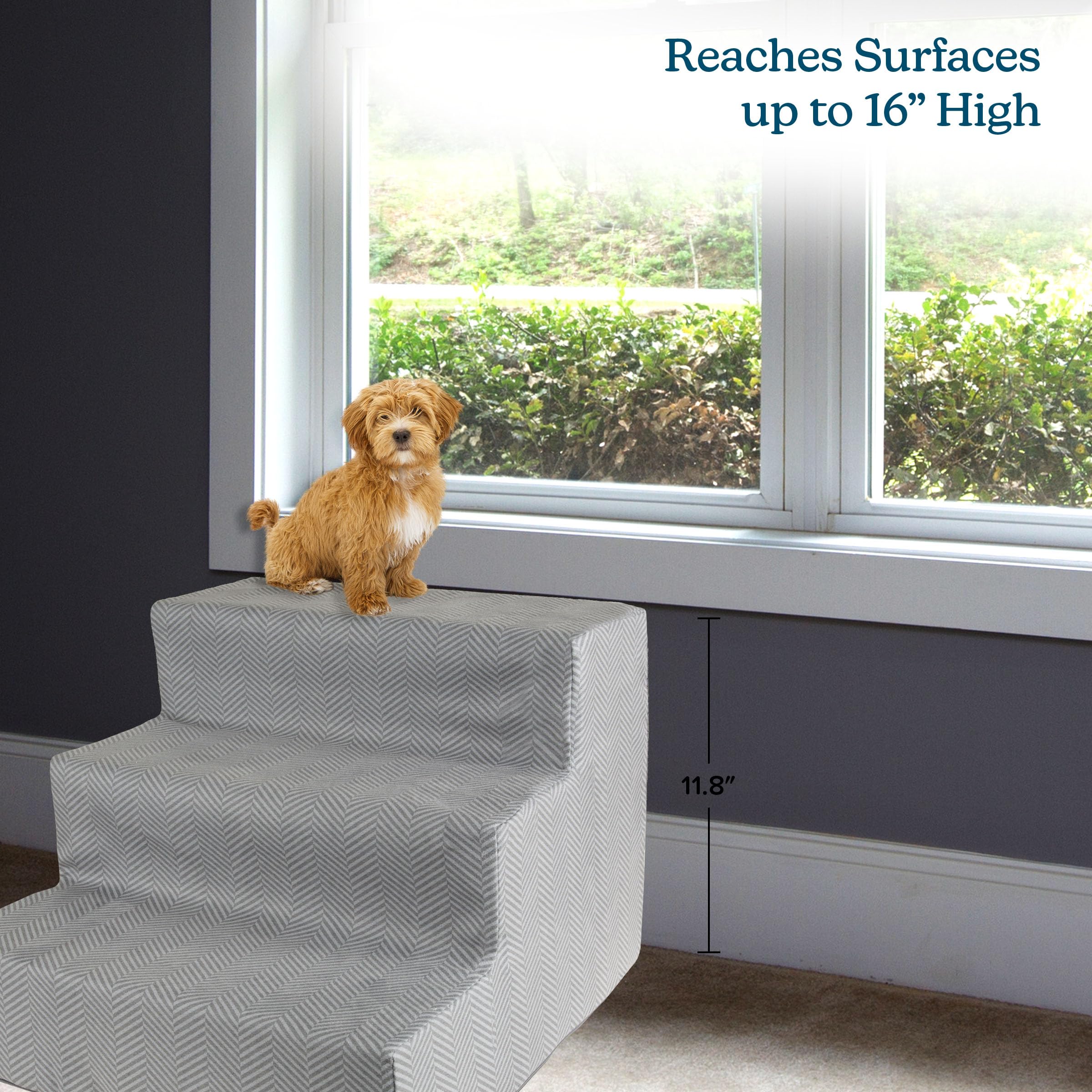 3-Step Pet Stairs - Nonslip Foam Dog and Cat Steps with Removable Zippered Microfiber Cover - 2-Tone Design for Home or Vehicle