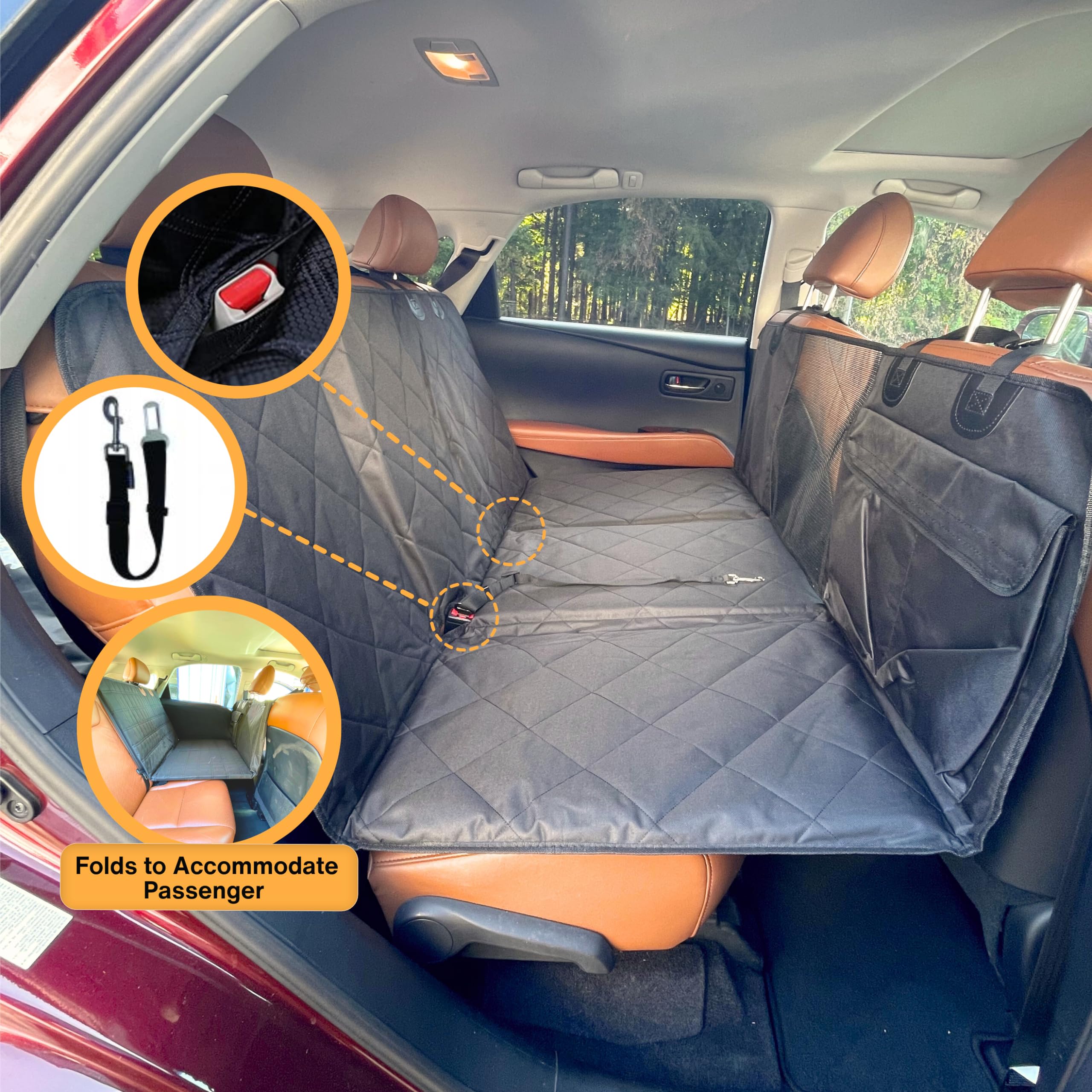 APetsPlanet Backseat Extender for Dogs, 100% Waterproof Hard Bottom Dog Car Seat Cover, Seat Extender with Mesh Window and Stora