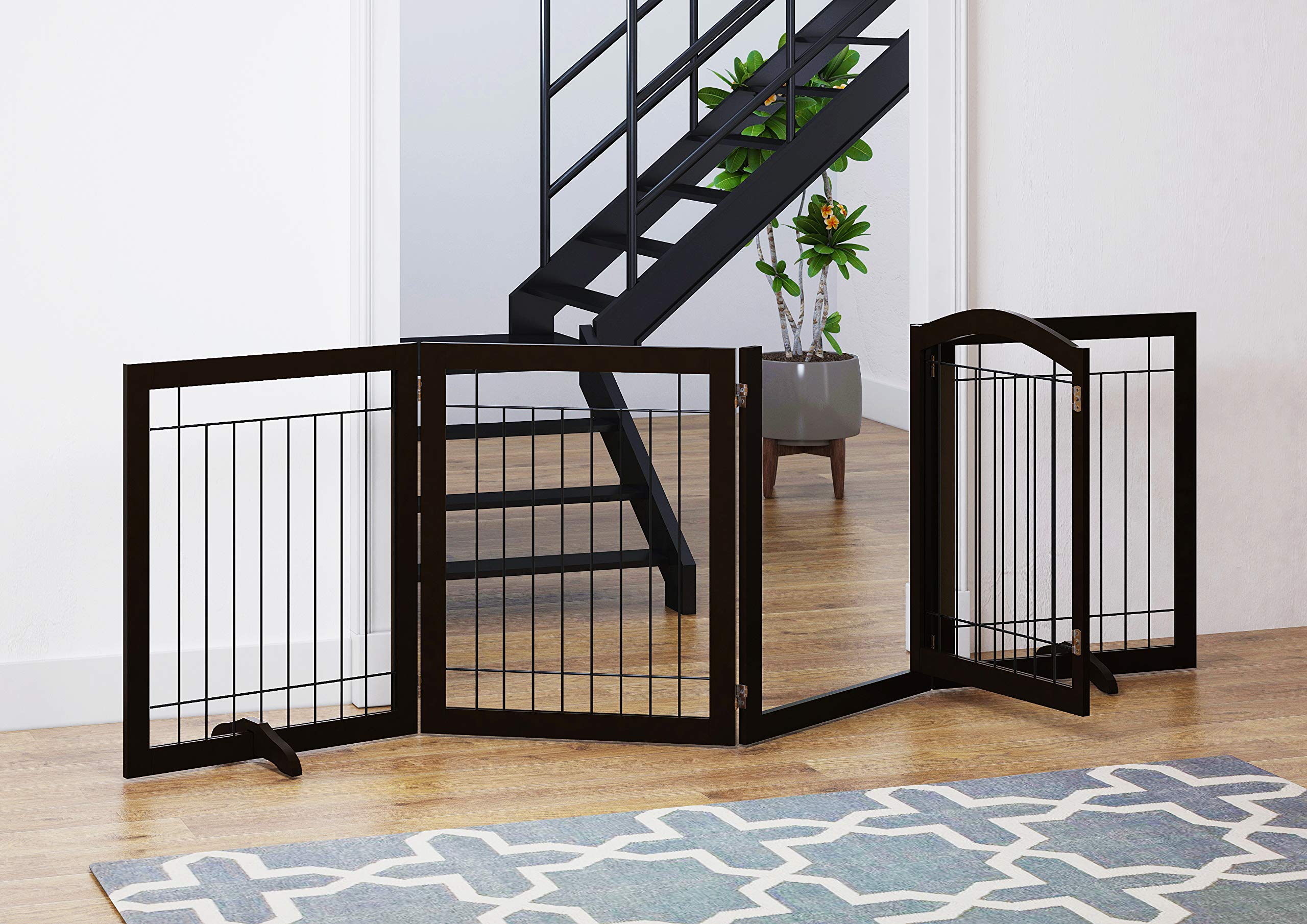 SPIRICH 96-inch Extra Wide 30-inches Tall Dog Gate with Door Walk Through, Freestanding Wire Pet Gate for The House, Doorway, St