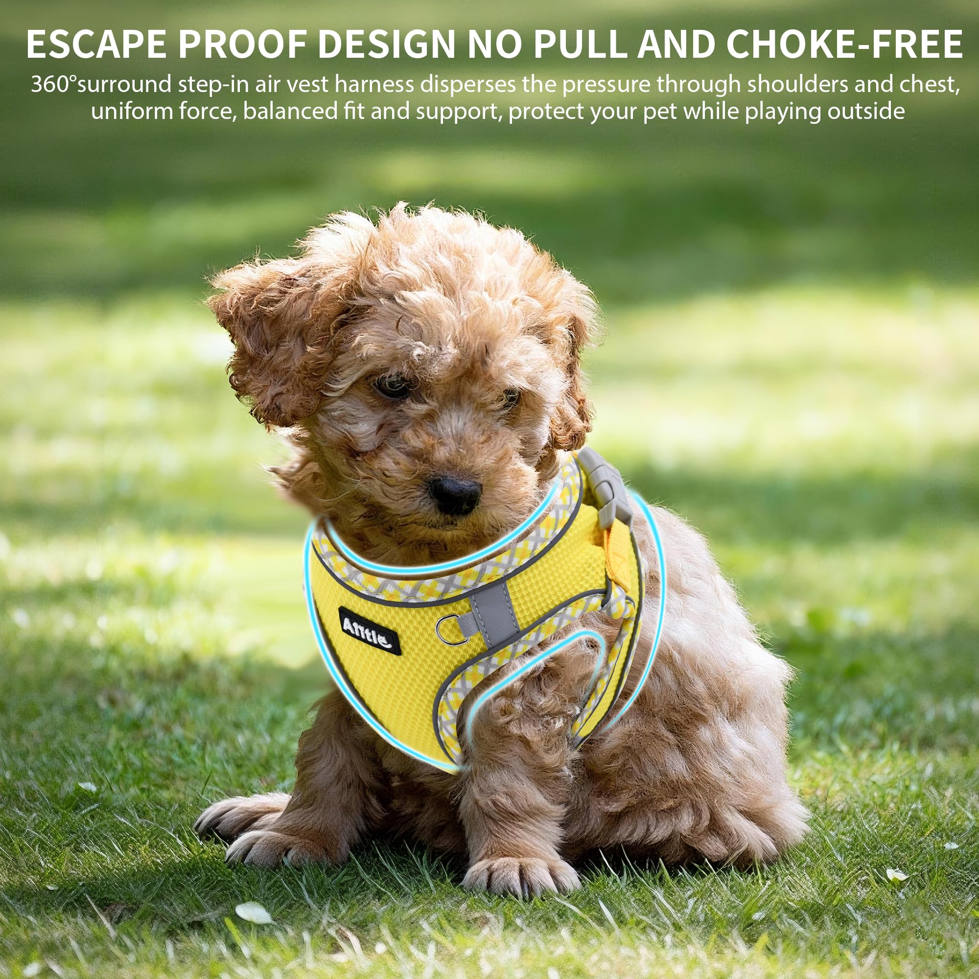 AIITLE Tiny Dog Harness - Lightweight Mesh Step-in Vest for Puppy, Reflective & Escape-Proof Design with High-Stick Magic Tape -