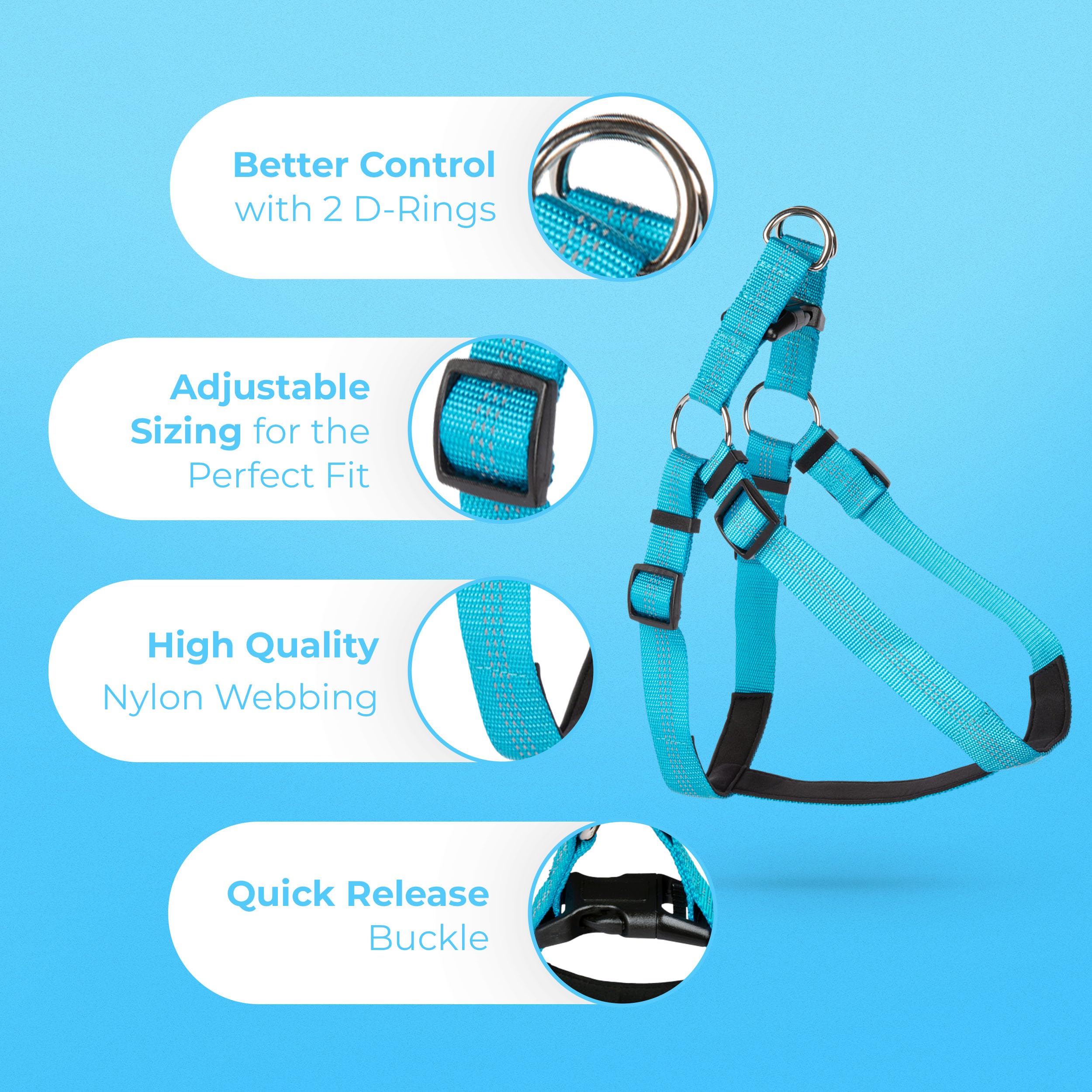 Blazin No Pull Dog Harness - Adjustable Step-In Reflective Nylon Vest Harness - Neoprene Padded For Extra Comfort (Small, Blue)