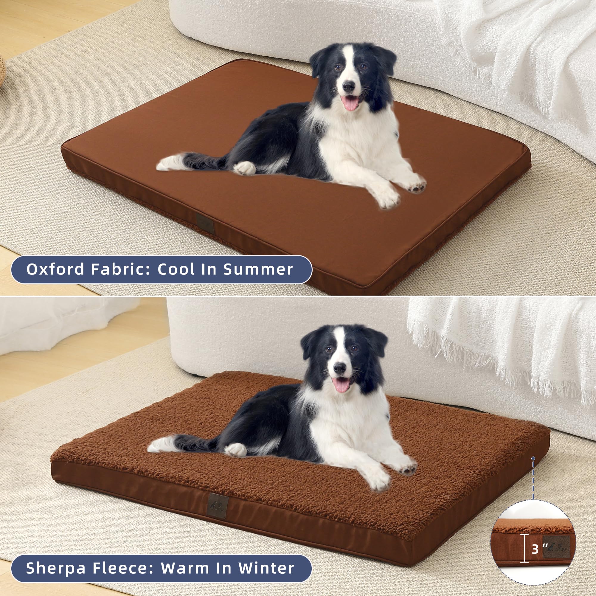 Daysu Large Dog Bed For Large Dogs, Orthopedic Dog Beds With Removable Washable Cover, Egg Crate Foam Pet Bed Mat, Flax Brown, S