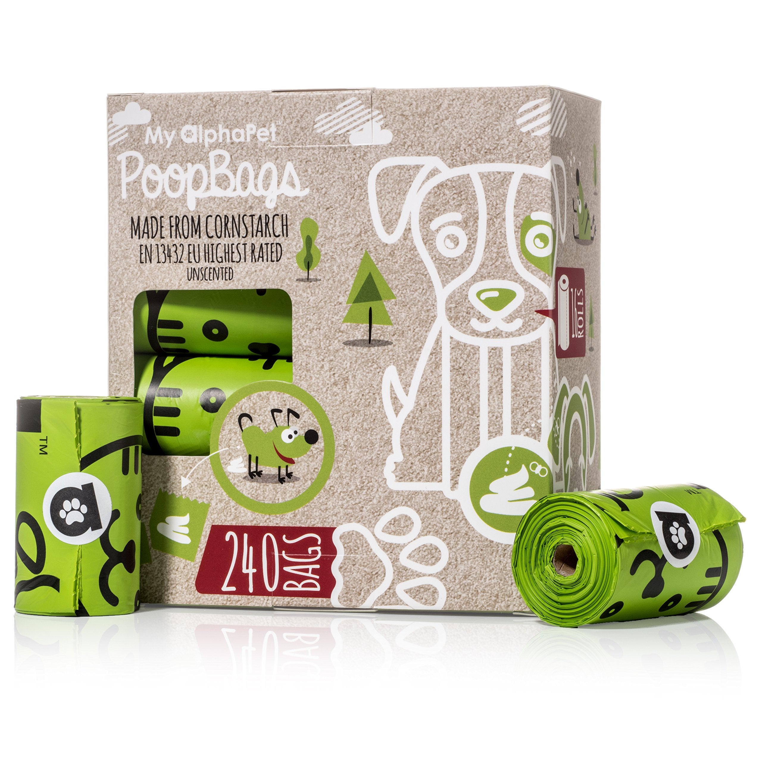 My Alphapet Compostable Dog Poop Bags, Cornstarch Eco-Friendly, Home Compost Nf T 51-800, 240 Count, Large Size Bag 9X13 Inches,