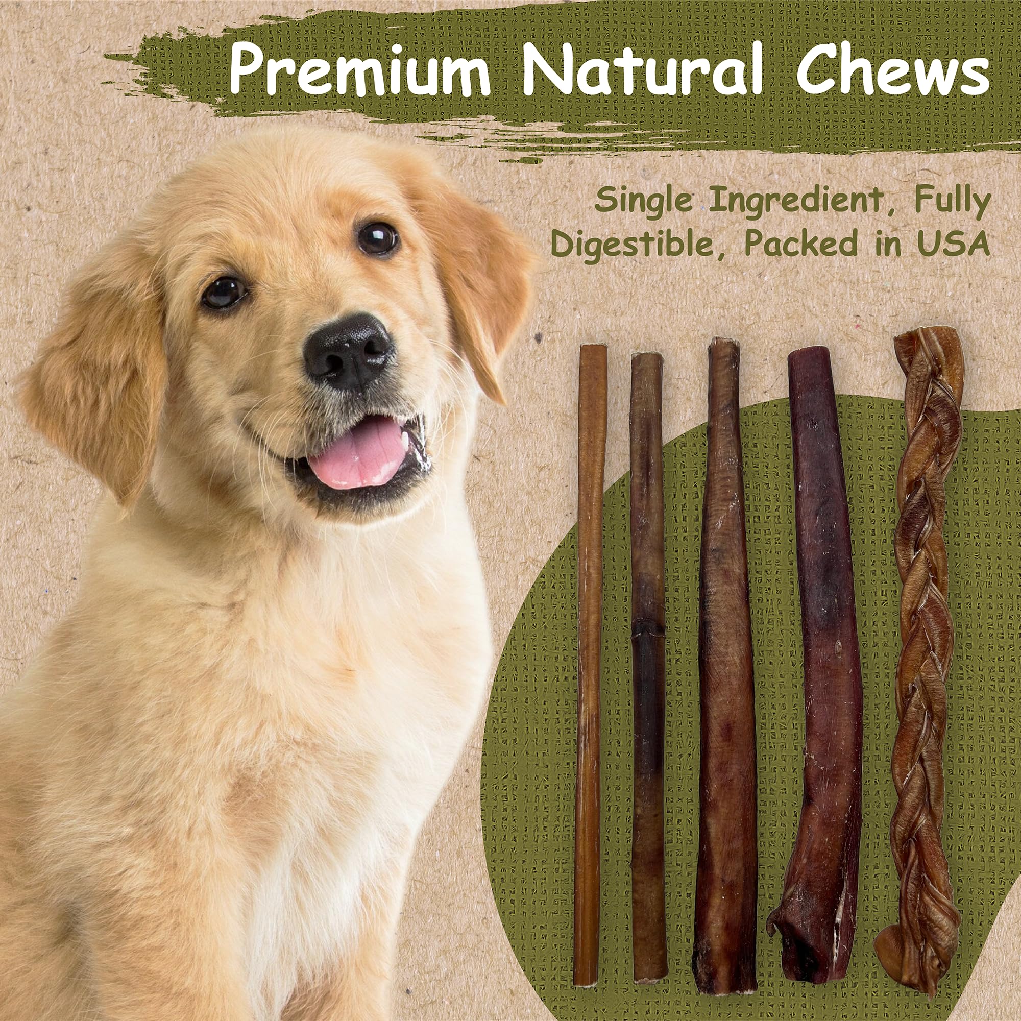 Top Dog Chews - Thick 12 Inch Bully Sticks, 100% Natural Beef, Free Range, Grass Fed, High Protein, Supports Dental Health & Eas