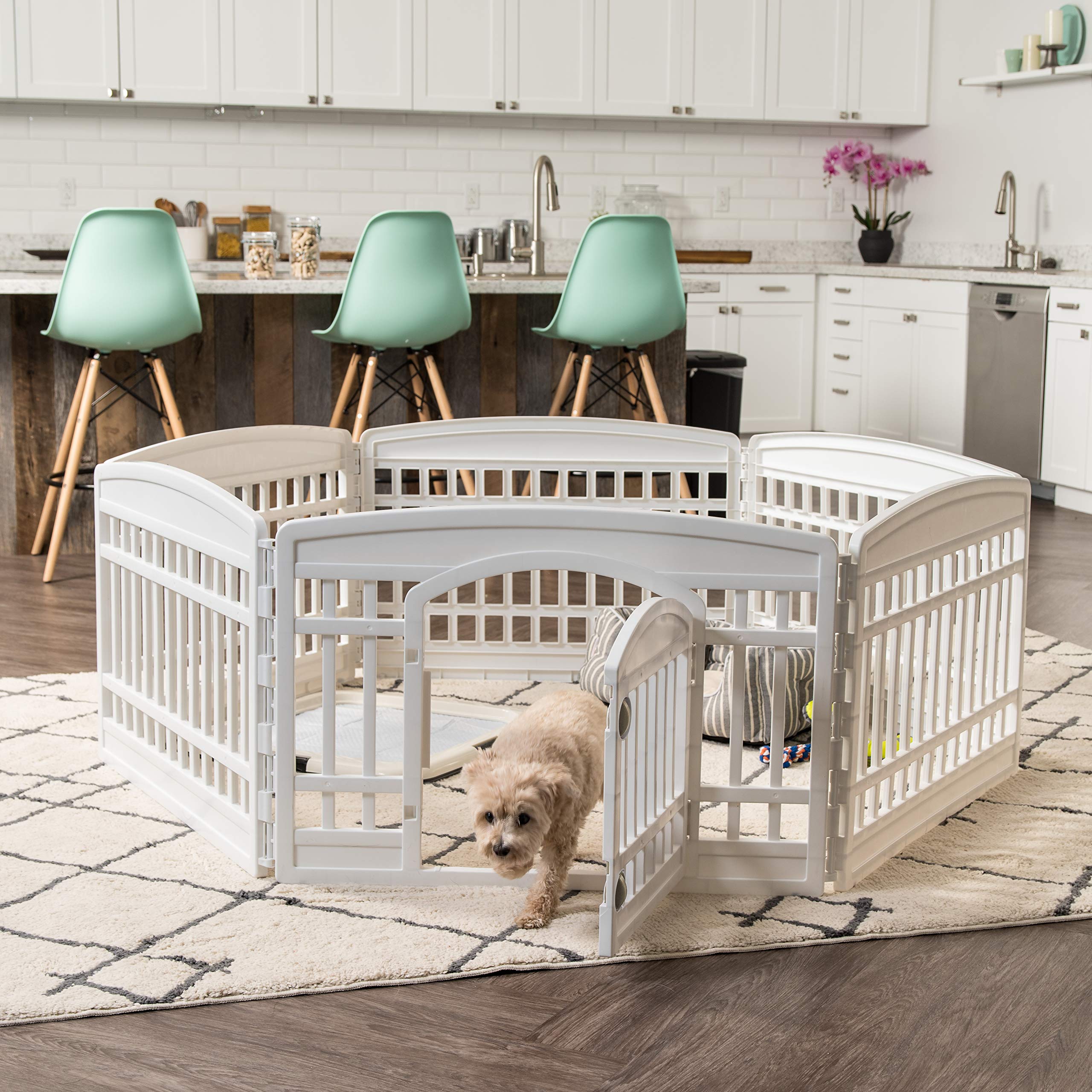 IRIS 24" 6-Panel Dog Playpen with Door, Plastic, White, Easy Assemble, Model 586685