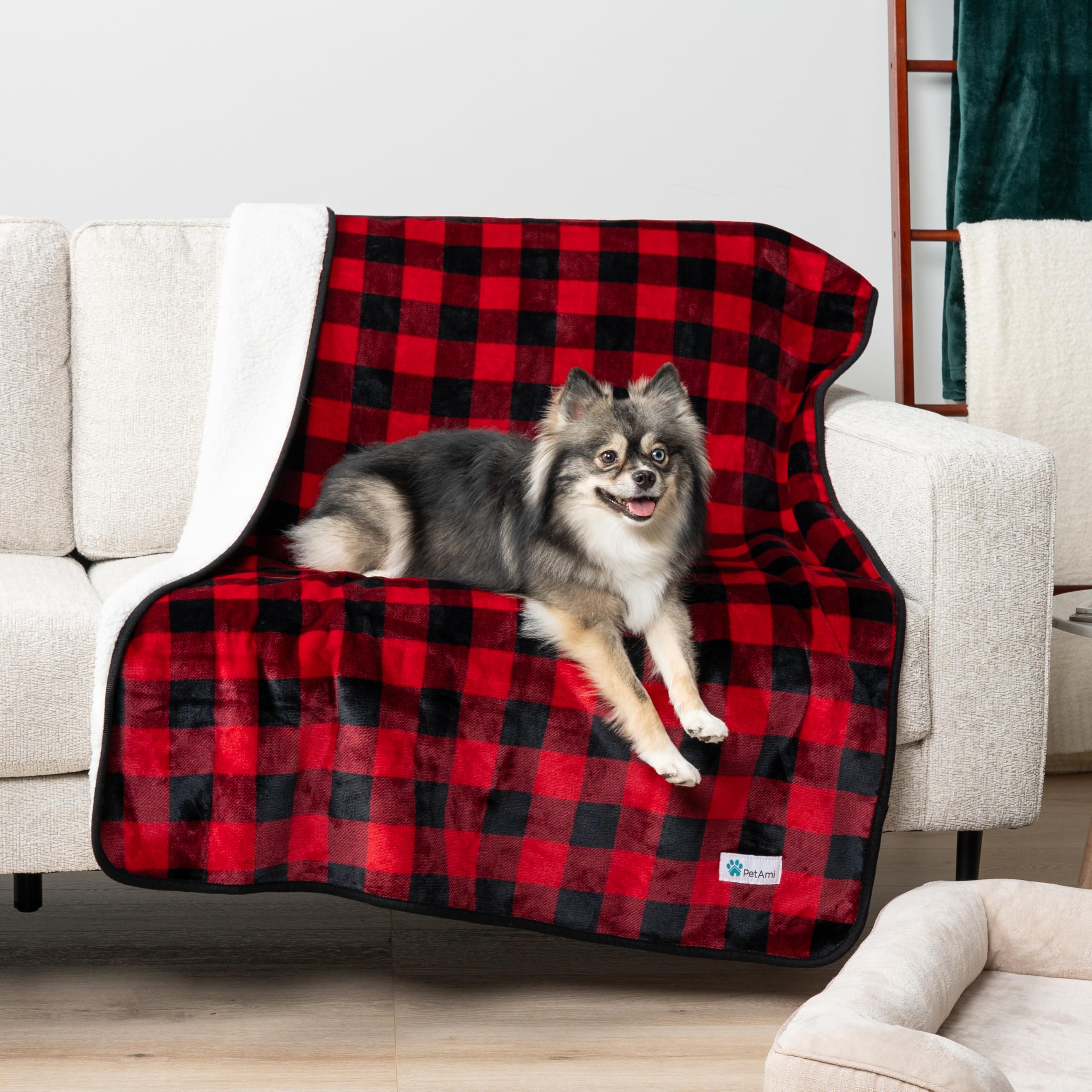 Petami Waterproof Dog Blanket For Medium Large Dogs, Pee Proof Pet Blanket For Bed Couch, Reversible Water Proof Blanket For Puppy Indoor Cat, Soft Dog Pee Crate Cover Washable, 60X80 Checkered Red