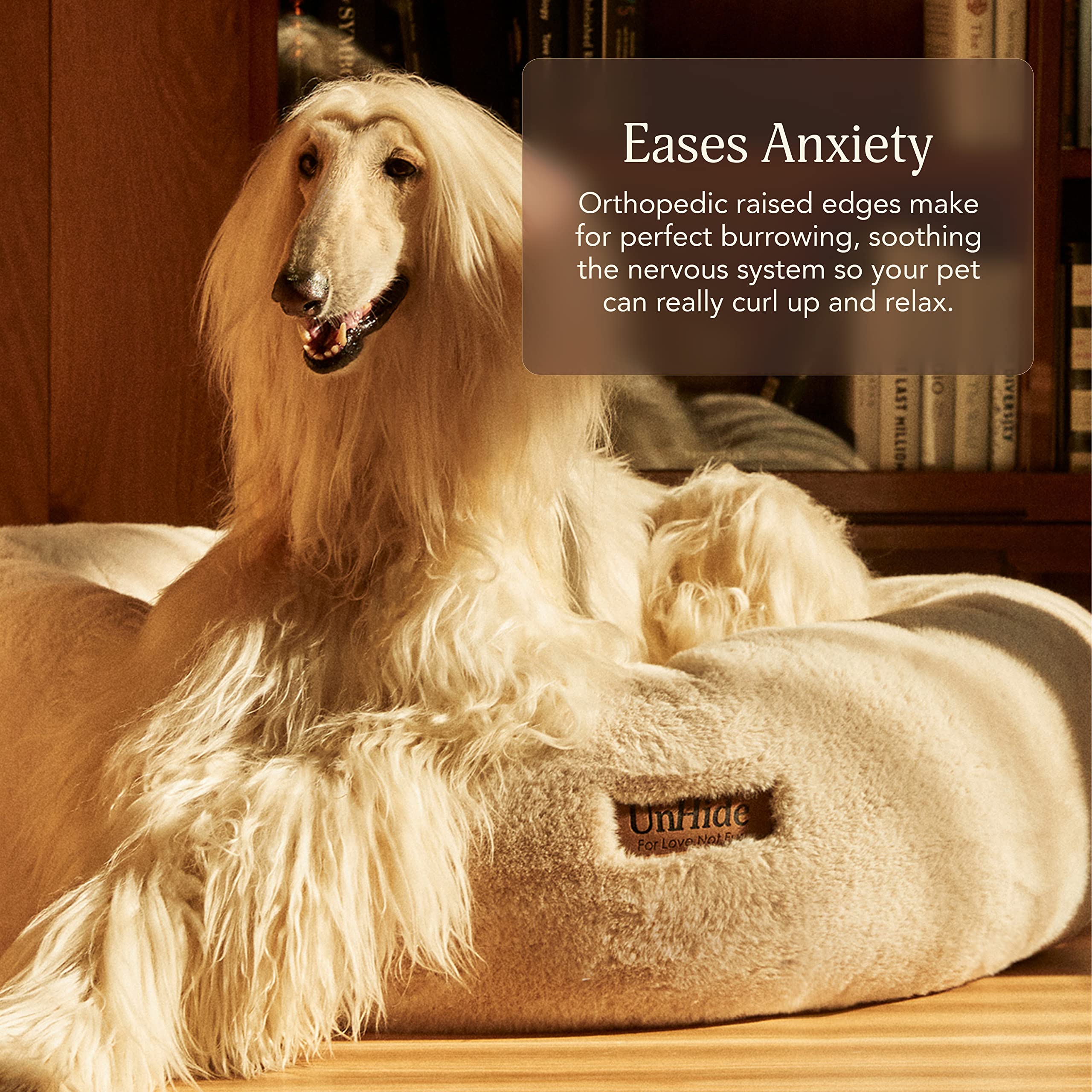 Unhide Floof Pet Bed - Large (35'' X 12'') - Extra Soft Dog Bed - Removable Faux Fur Cover - Machine Washable - Helps Ease Pet A