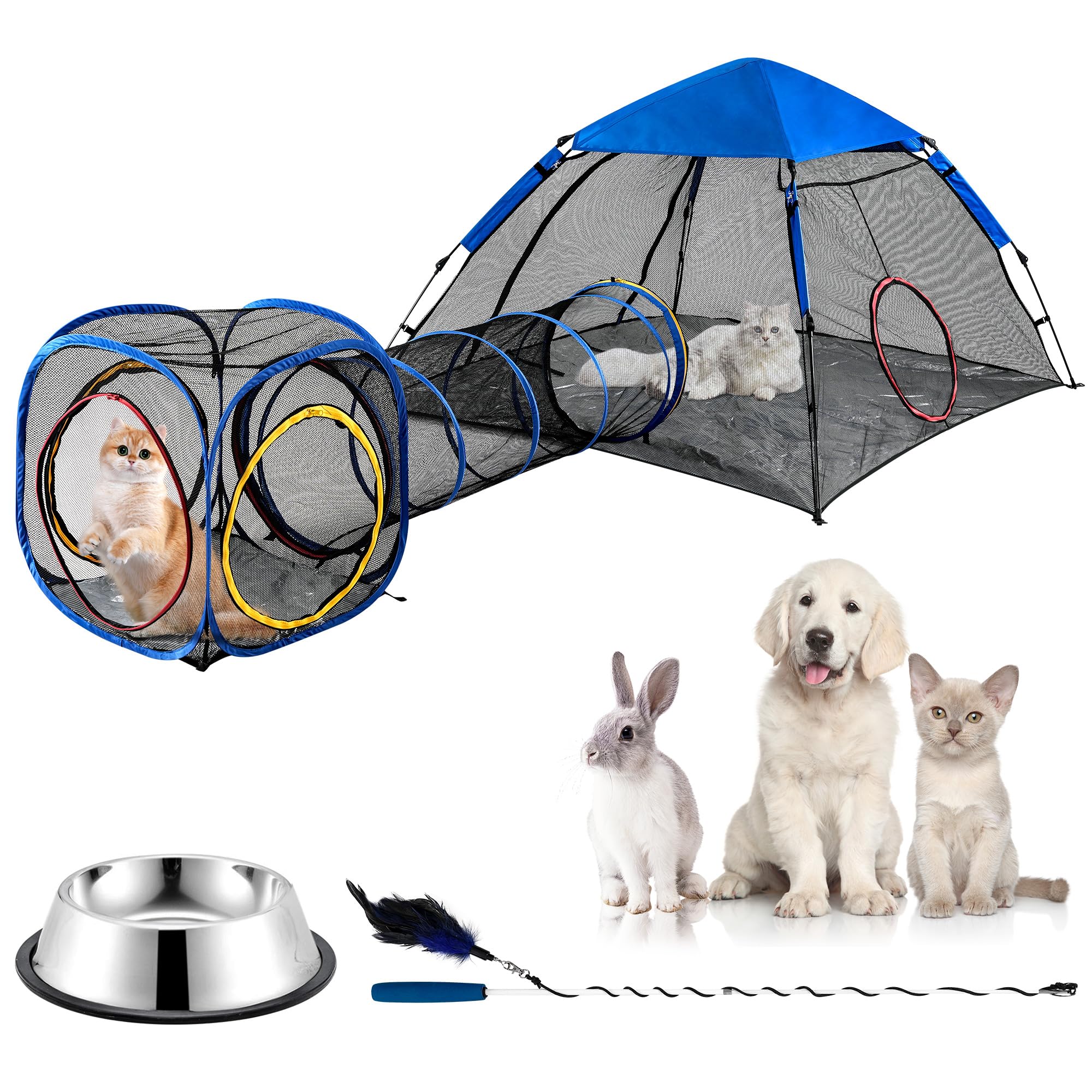 Petease Outdoor Cat Enclosure -Portable Pet Playpen For Outside With Cat Tunnel, Cube Combo,Pet Cage For Cats, Kittens, Dogs And