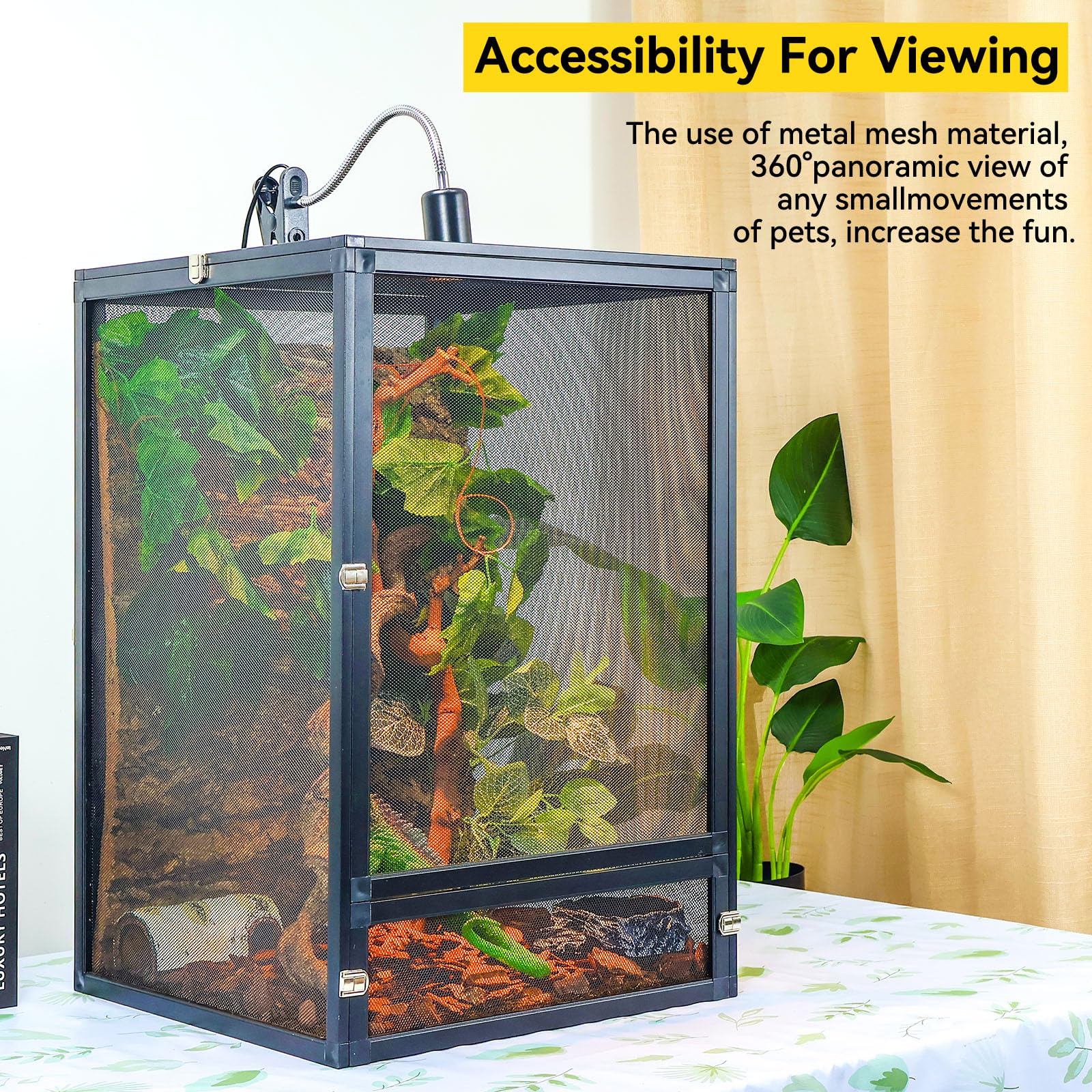 Runduck 33 Gallon 360 Panoramic Foldable Reptile Terrarium Kit: Crested Gecko Tank And Reptile Cage For Superior Ventilation, Ea
