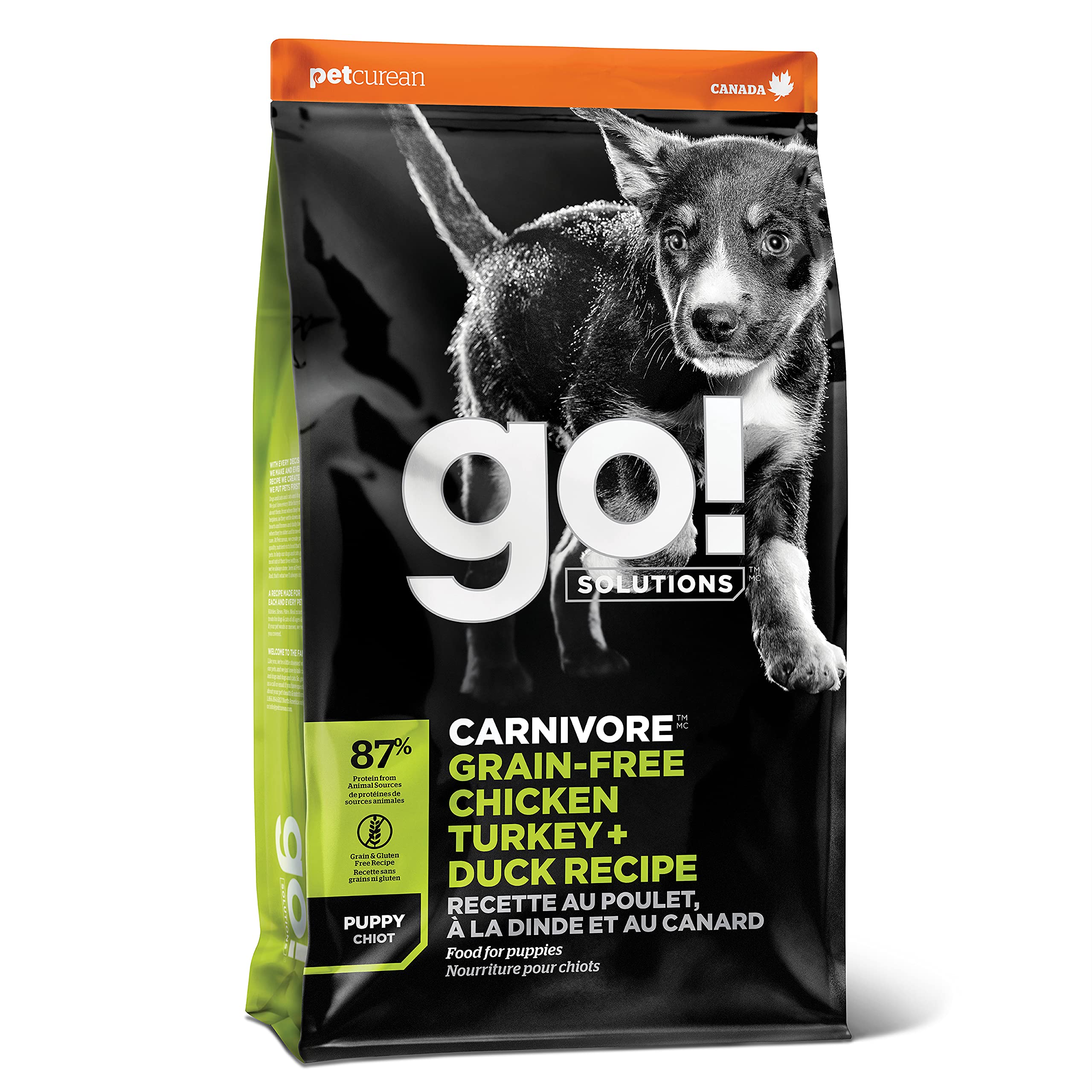 Go! Solutions Carnivore, Grain-Free, Protein Rich Dry Dog Food, Chicken, Turkey and Duck Puppy Recipe, Small Kibble, 3.5 lb Bag