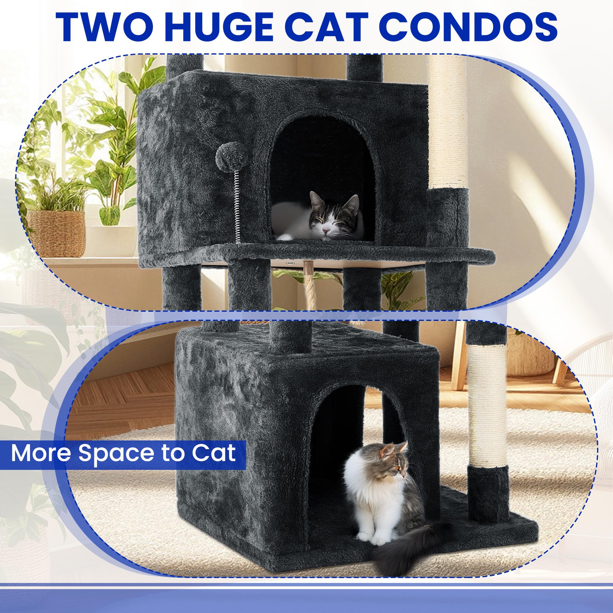 TSCOMON 69-Inch Tall Cat Tree with Huge Condos, Multi-Functional Cat Tower with Top Perches, Scratching Posts, Pompoms, for Clim