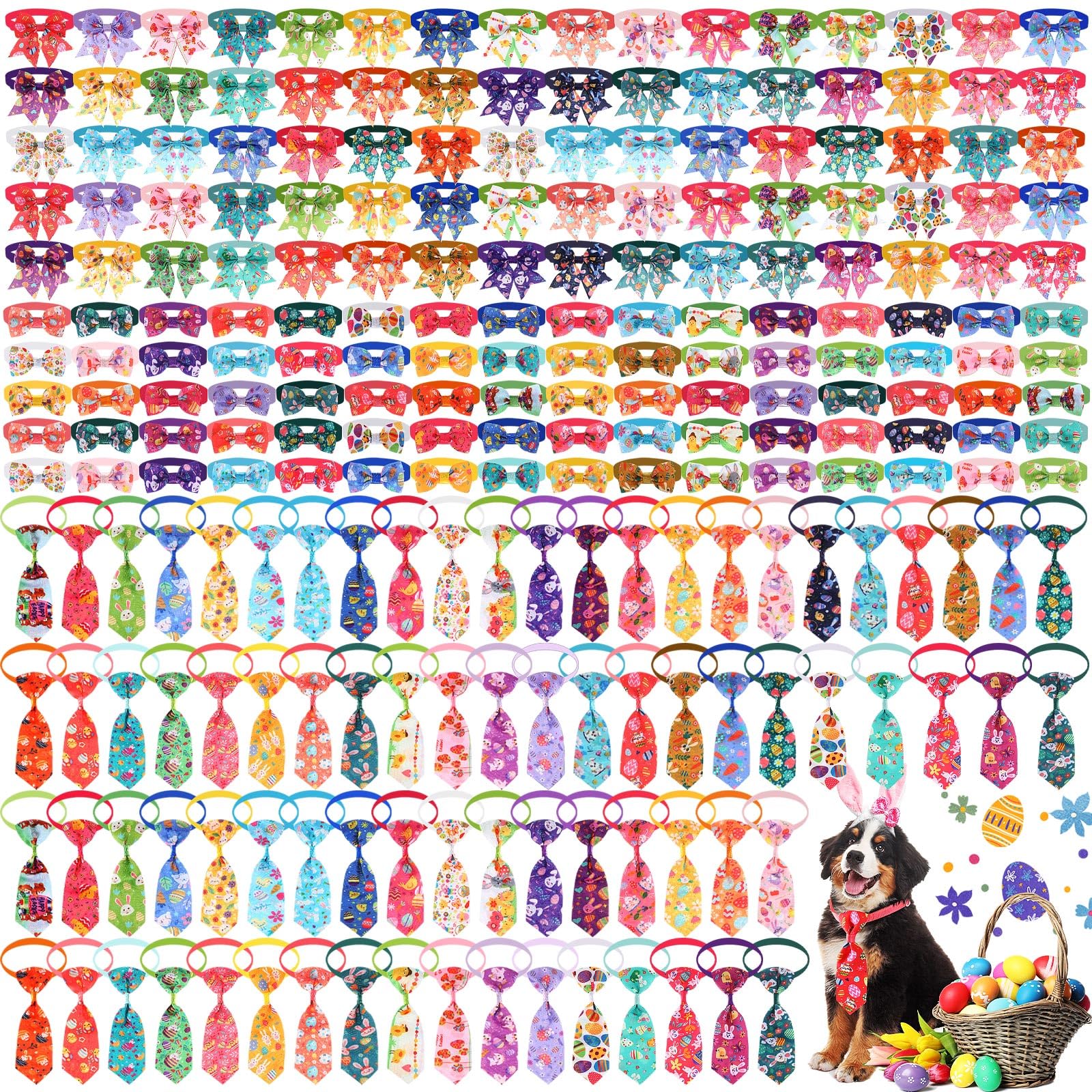 Aliceset 240 Pcs Easter Dog Bows Tie Collar Bulk Spring Adjustable Flower Pet Neckties For Dog Cat Grooming Accessories And Pet 