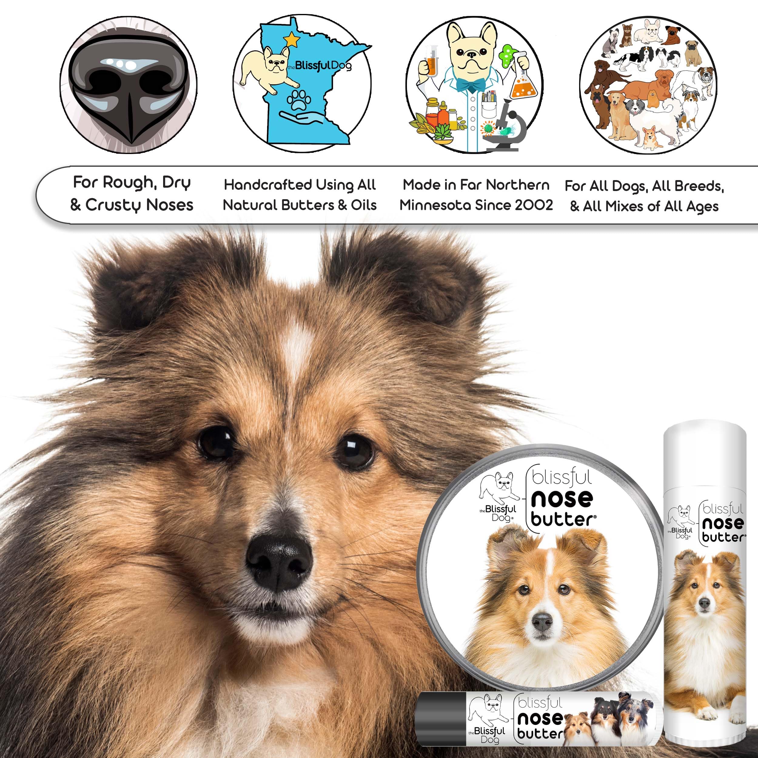 The Blissful Dog Shetland Sheepdog Unscented Nose Butter - Dog Nose Butter, 15 Ounce
