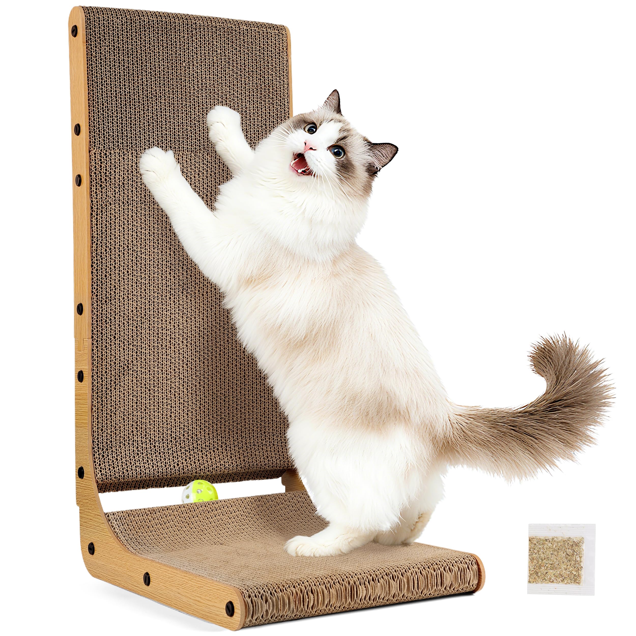 PatiencET L Shape Cat Scratcher, 26.8 Inch Cardboard Scratch Pad for Indoor Cats, Large Vertical Scratch Board, Furniture Protec
