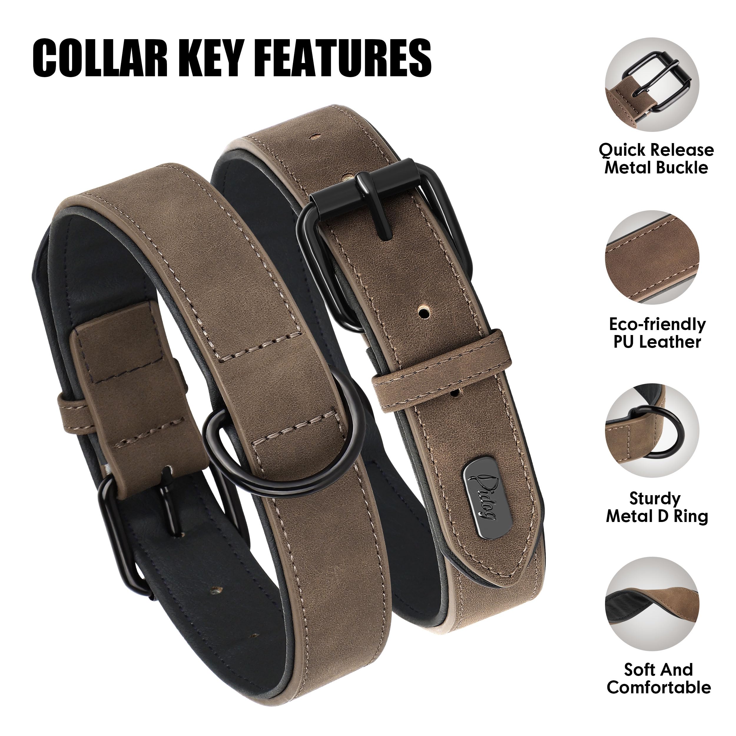 Didog Soft Padded Leather Dog Collar, Breathable Dog Collar Faux Leather with Adjustable Rust-Proof Metal Buckle for Small Mediu