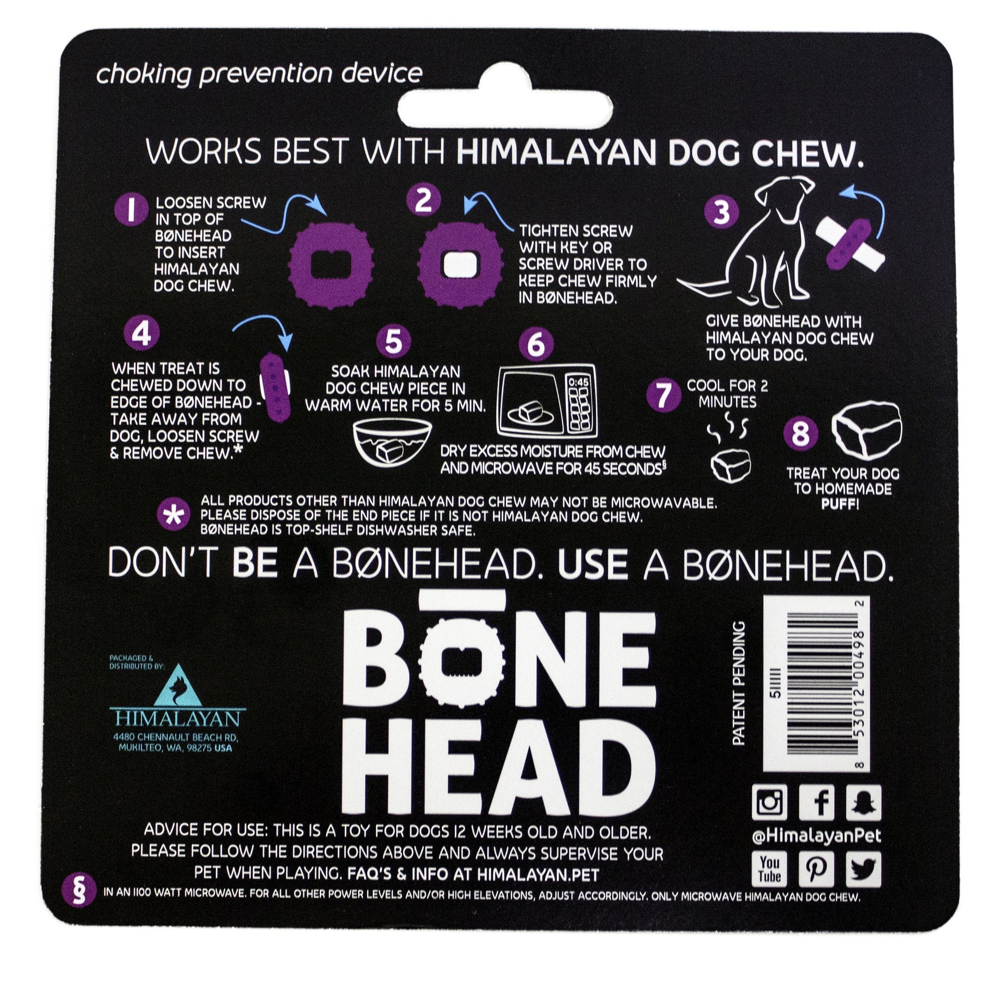 Himalayan Dog Chew Bonehead Small Dog Chew Holder, Secures Chews for Dogs, Chew Smarter and Longer, Stimulate Your Dog, Holds Ya