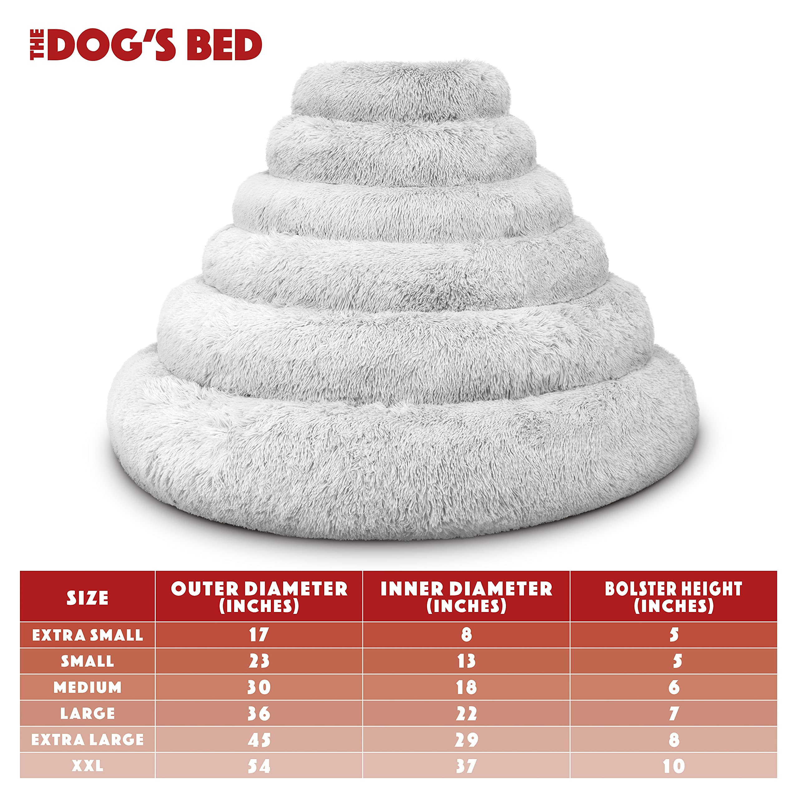 The Dogs Bed Sound Sleep Donut Dog Bed, Medium Ice White Fur Calming Nest Bed, Veterinary Approved
