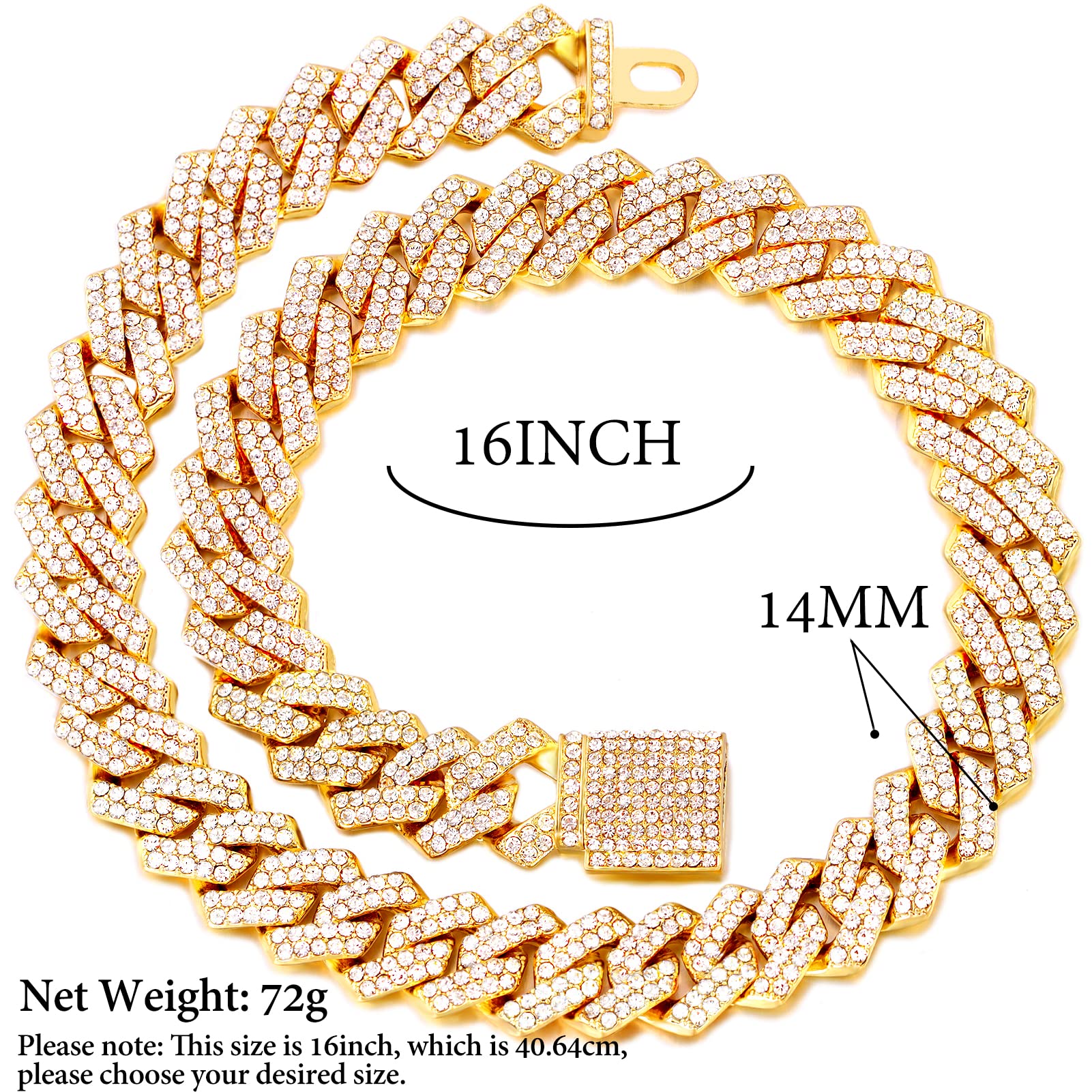 Flatfoosie Cuban Link Metal Chain Collar With Secure Buckle - 14Mm Gold Chain Dog Collar For Small To Large Dogs & Cats (16 Inch