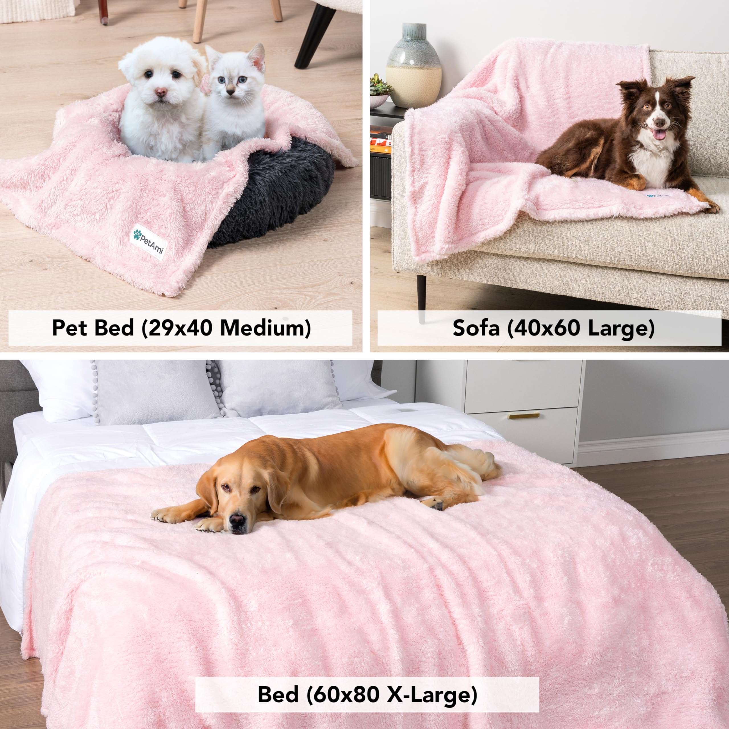 PetAmi Dog Blanket for Small Medium Dogs Pink, Fluffy Soft Puppy Blanket, Sherpa Fleece Cat Blanket for Kitten Doggie, Calming P
