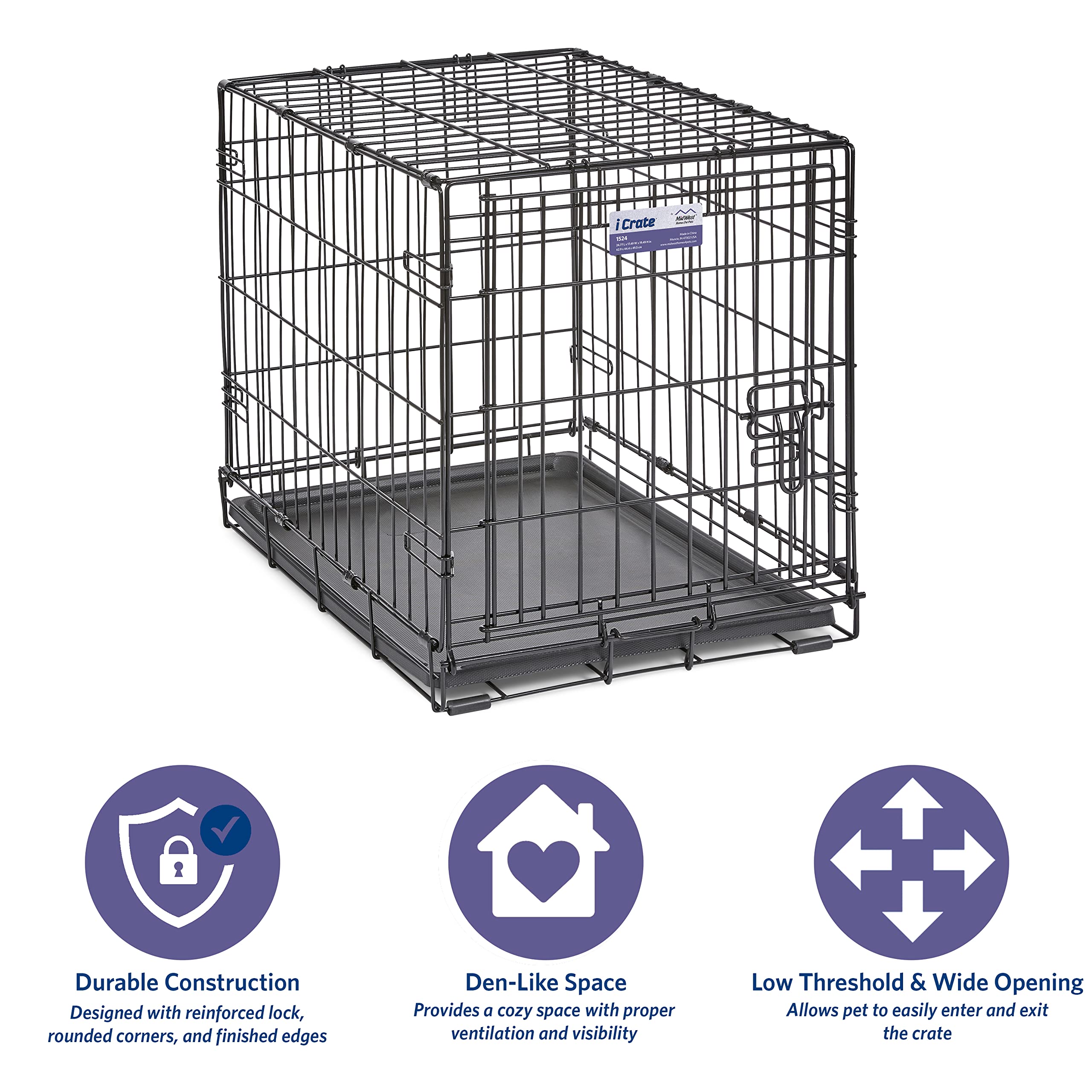 Midwest Homes For Pets Newly Enhanced Single Door Icrate Dog Crate, Includes Leak-Proof Pan, Floor Protecting Feet, Divider Pane