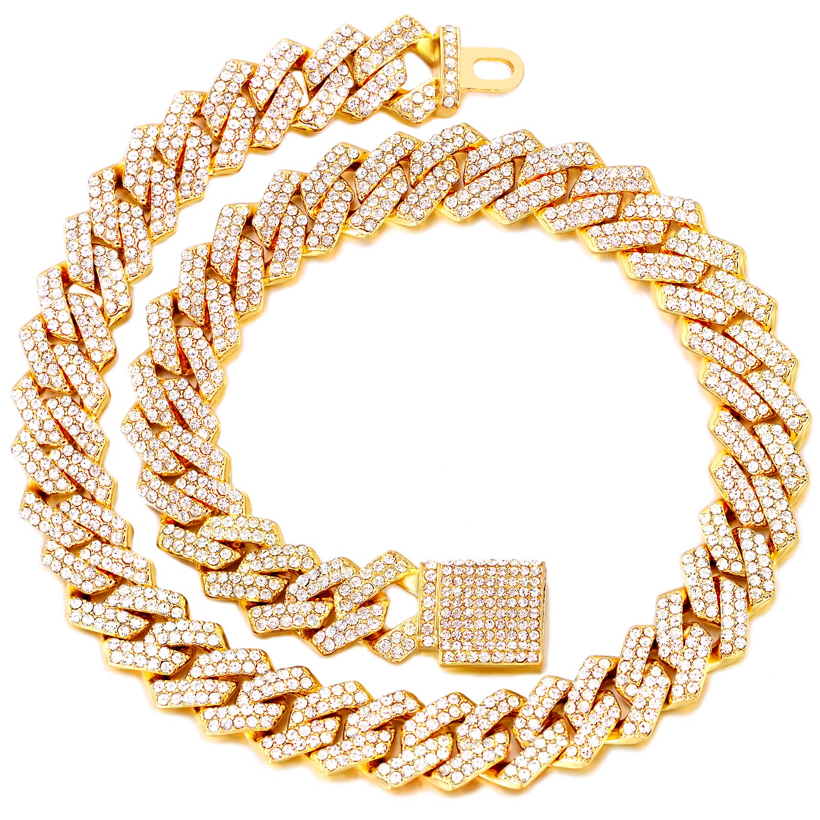 Flatfoosie Cuban Link Metal Chain Collar With Secure Buckle - 14Mm Gold Chain Dog Collar For Small To Large Dogs & Cats (16 Inch
