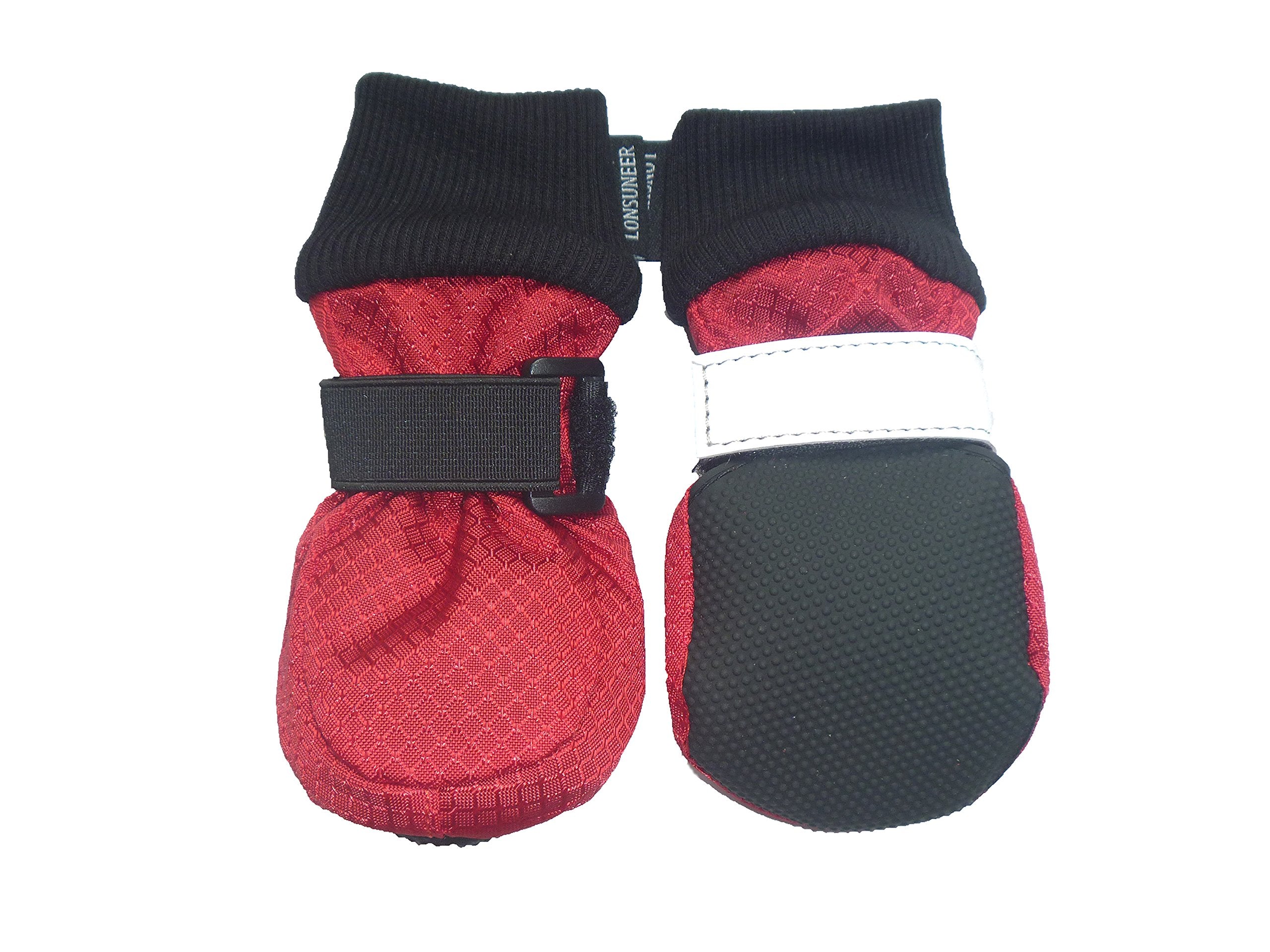 LONSUNEER Dog Boots - Waterproof & Nonslip - Soft Sole - Size Small - Red - Set of 4
