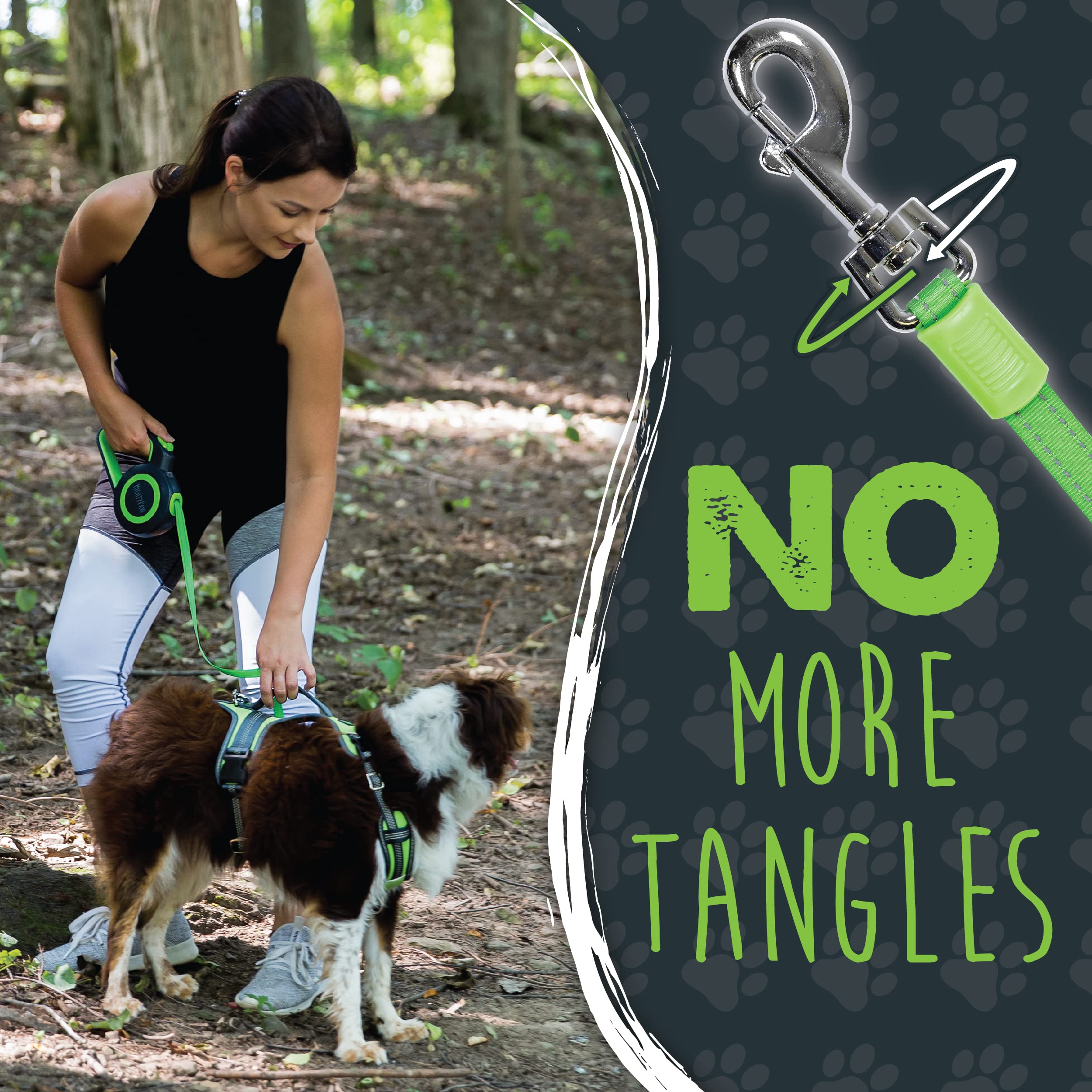 Mighty Paw Retractable Dog Leash 2.0 - Auto-Locking Button For The Control When You Need - Stainless Steel Coil For Smooth Retraction - Super Reflective Ring For Nighttime Visibility - No More Tangle